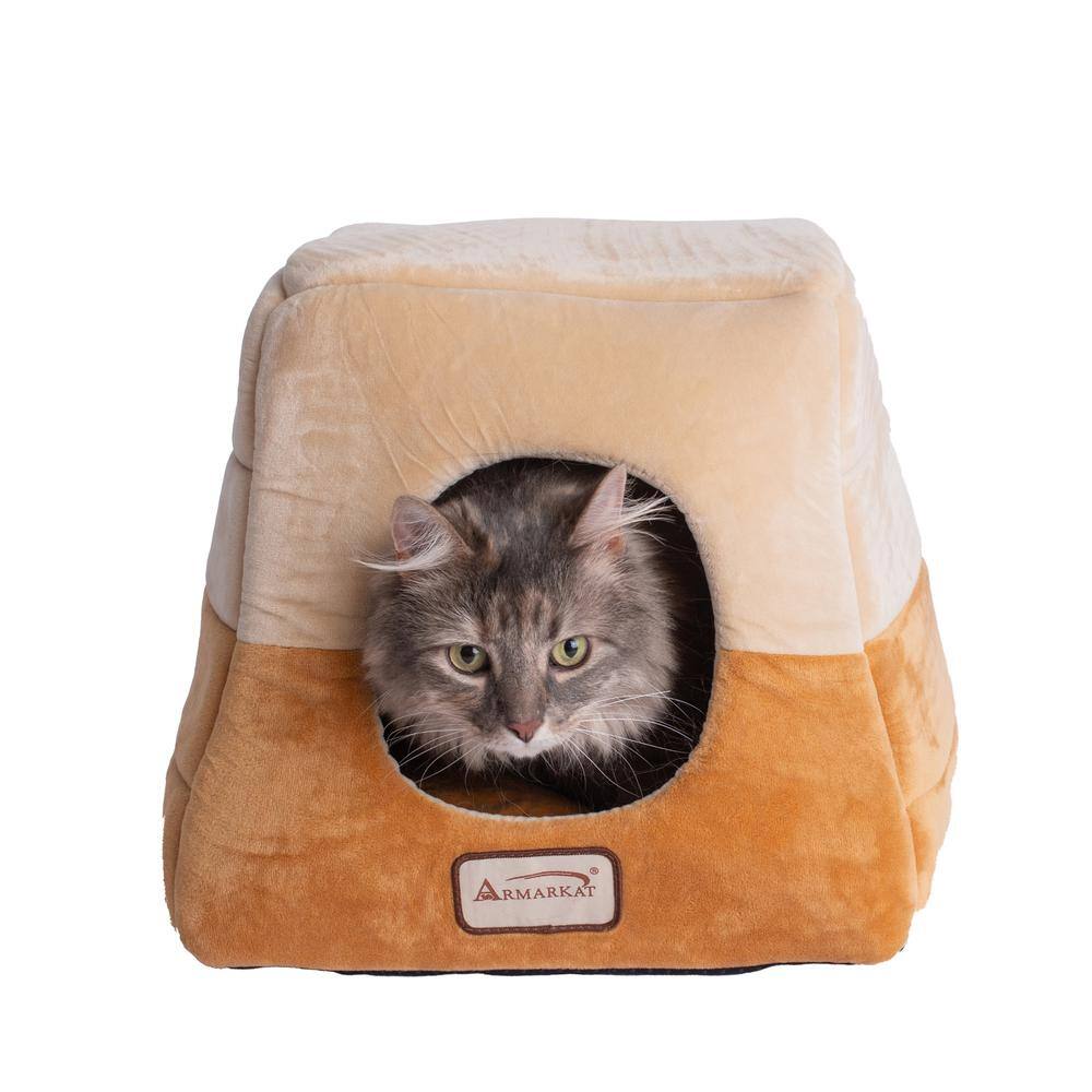 Angle. Armarkat - 2In1 Cat Bed Cave Shape And Cuddle Pet Bed Brown/Beige - Brown.