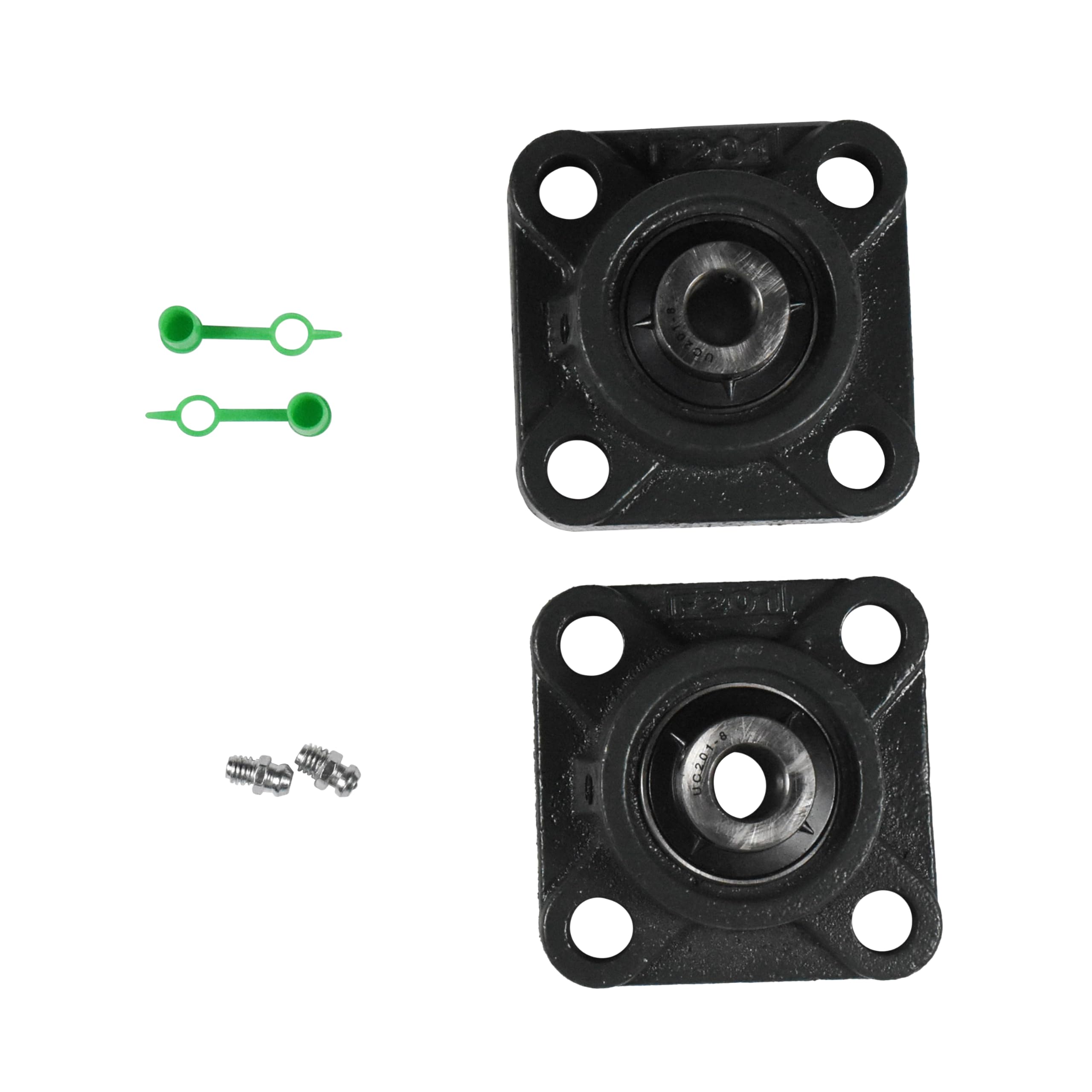 Left. HQRP - UCF201-8 Pillow Block Bearing 2-Pack, 1/2 in Bore, 4-Bolt Flange, Self-Aligning Square Housing.