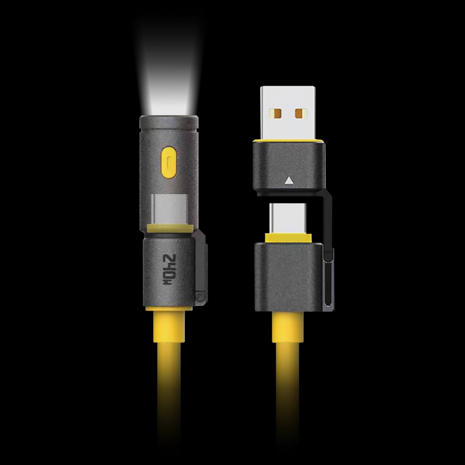 Back. Helix - Helix Ethcfly Flashcharge 4-in-1 Usb-a And Usb-c To Usb-c Flashlight Charge And Sync Cable, 3.2 Ft. - gray.