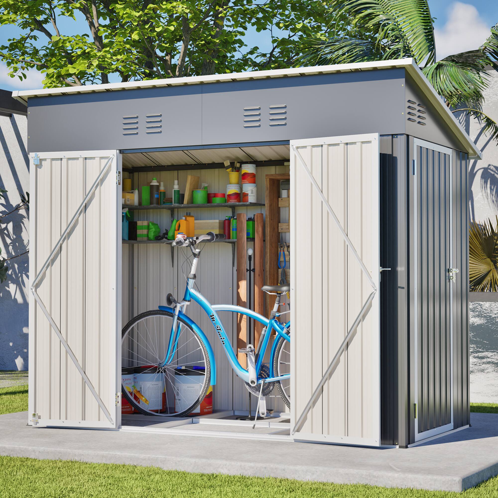 Alt View 8. Loheer - Loheer 4x8 Metal Storage Shed Heavy Duty Outdoor Tool Shed Waterproof Garden Backyard Warehouse.