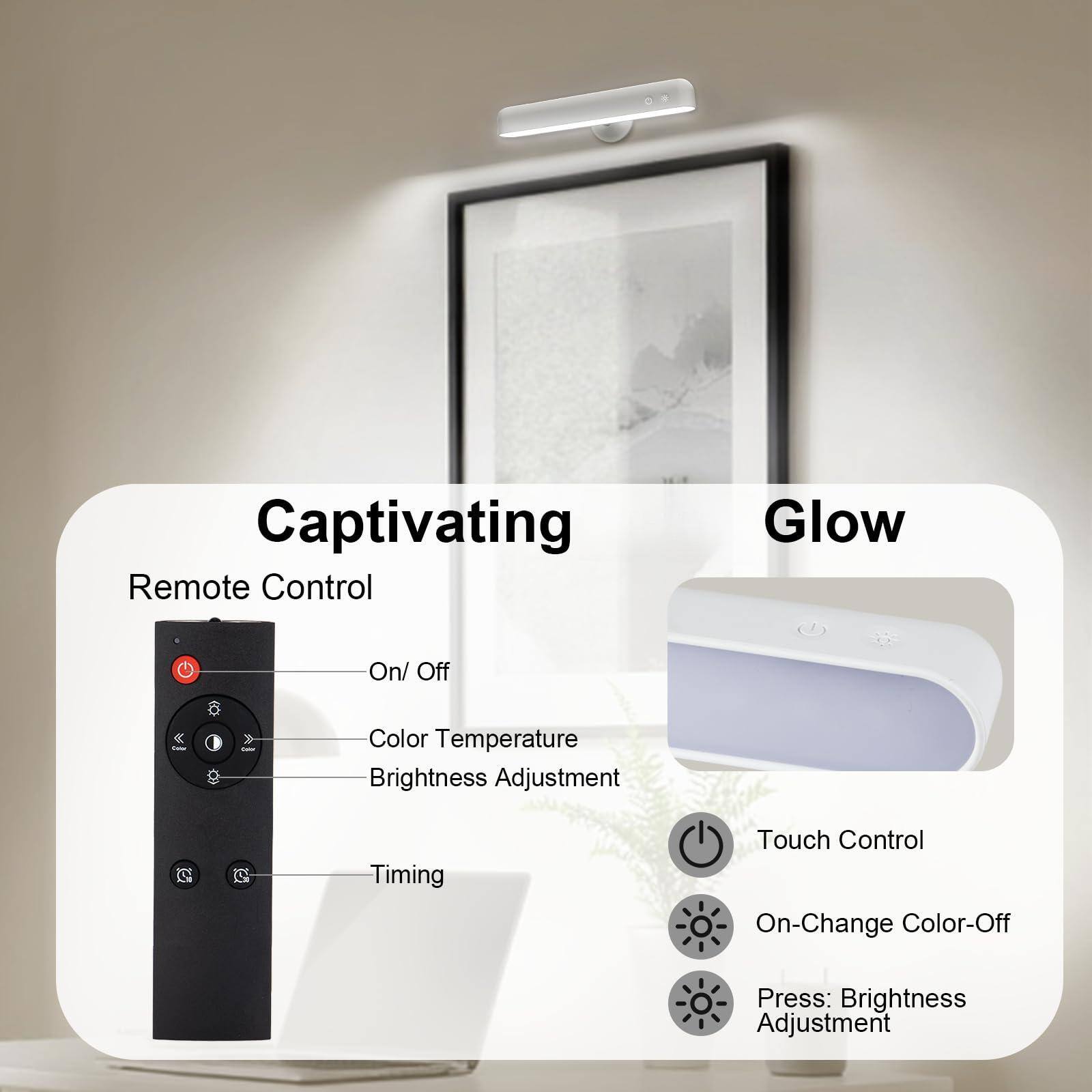 Captivating Glow

Remote Control
- On/Off
- Color Temperature
- Brightness Adjustment
- Timing

Touch Control
- On-Change Color-Off
- Press: Brightness Adjustment