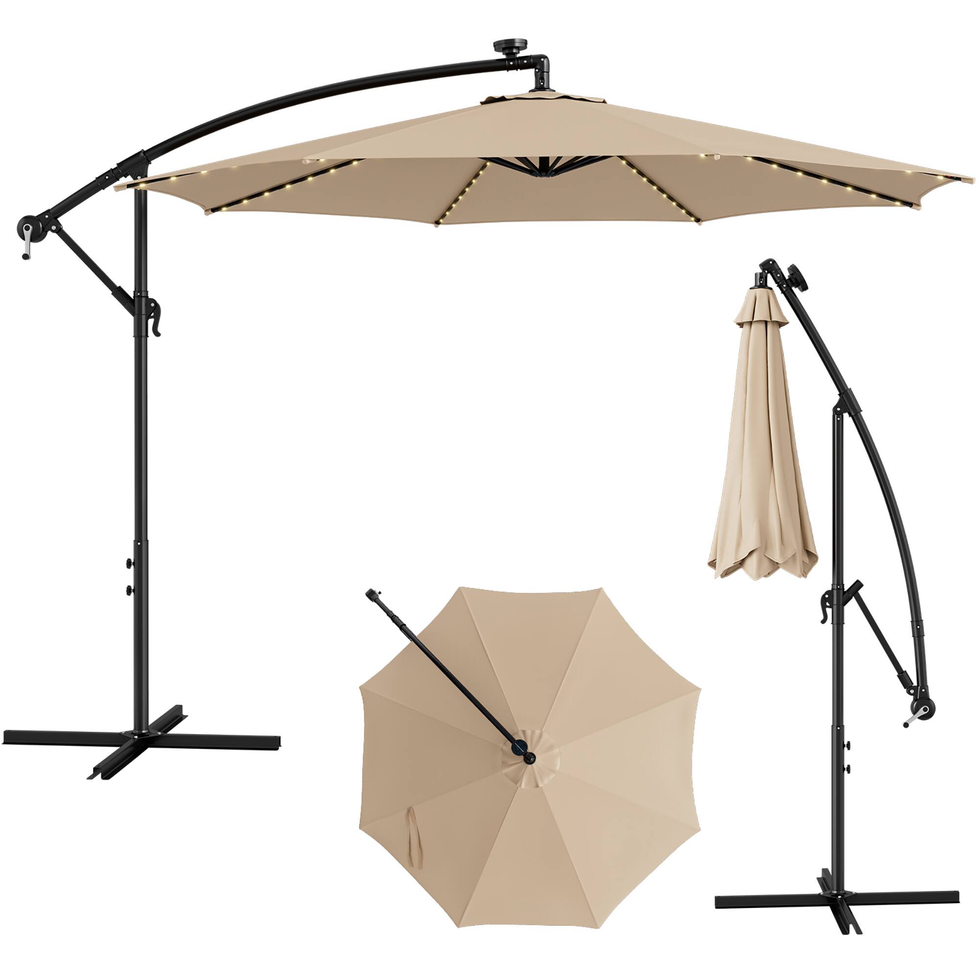 Alt View 9. Gymax - Gymax 10 FT Offset Patio Umbrella Solar Powered Cantilever Umbrella w/ 112 LED Lights Beige - Beige.