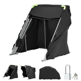 VEVOR - Motorcycle Storage Shelter with Security Lock, 600D Oxford Flip-Up Garage Tent, Heavy-Duty All-Weather Motorcycle Cover - Black