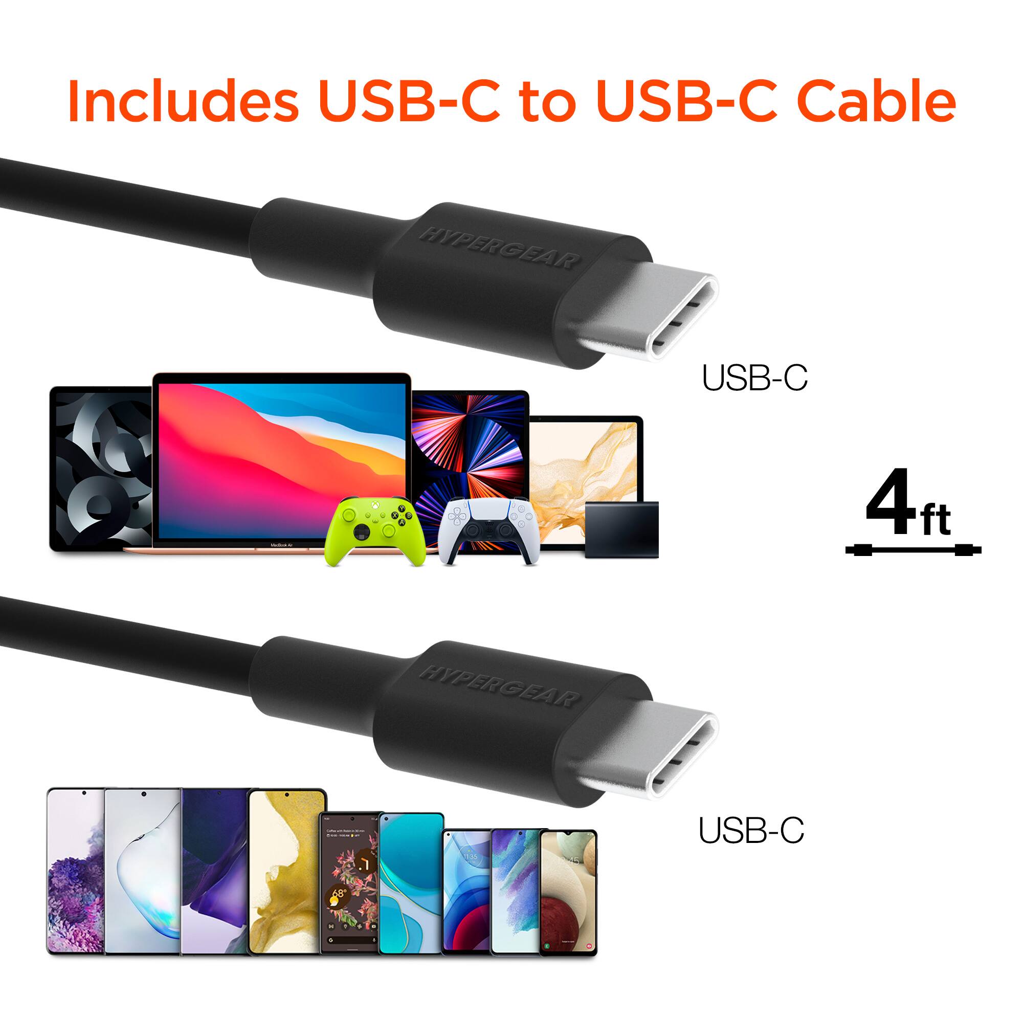Includes USB-C to USB-C Cable  
HYPERGEAR USB-C 4ft  
HYPERGEAR