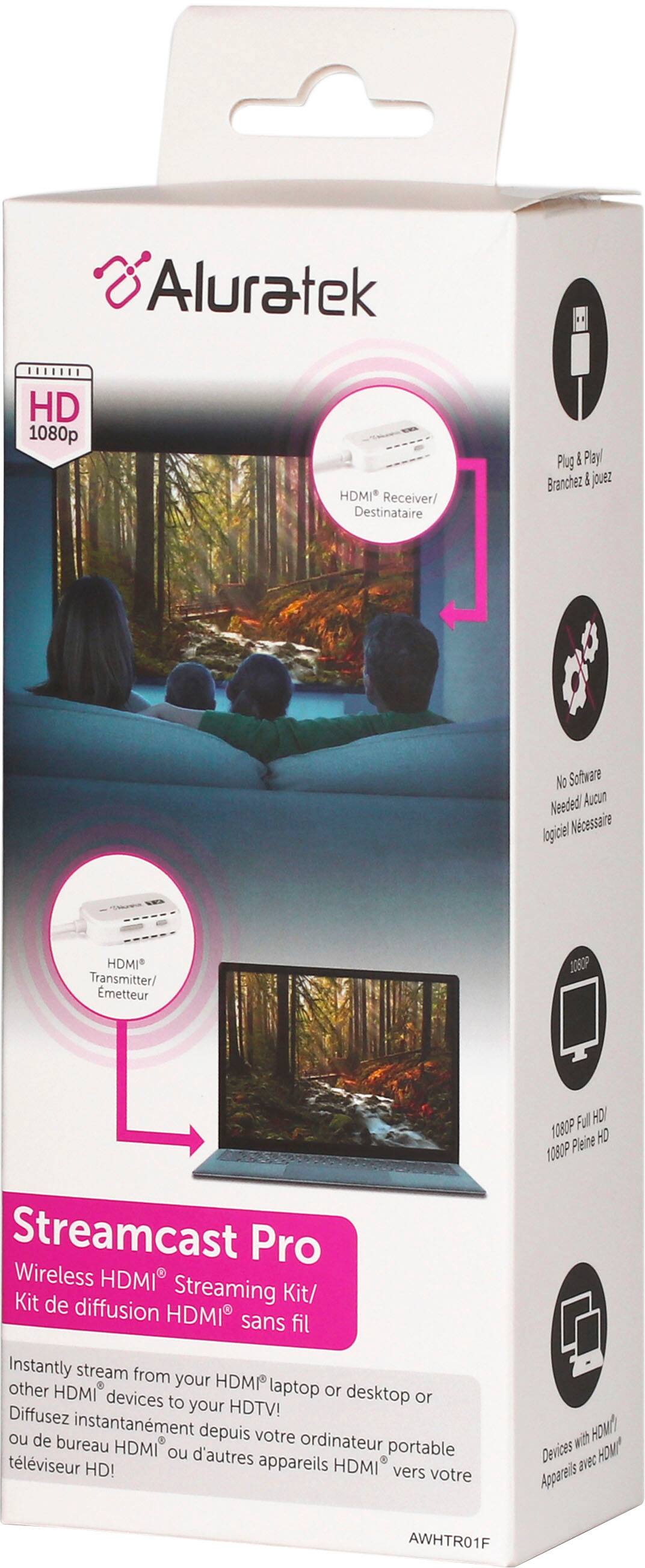 Aluratek Streamcast Pro Wireless HDMI Kit. Instantly stream from your HDMI laptop or HDMI devices to your desktop or HDTV. No software needed. HDMI transmitter/receiver. 1080p HDMI. Plug & play. HDMI receiver/transmitter. 18ft range.