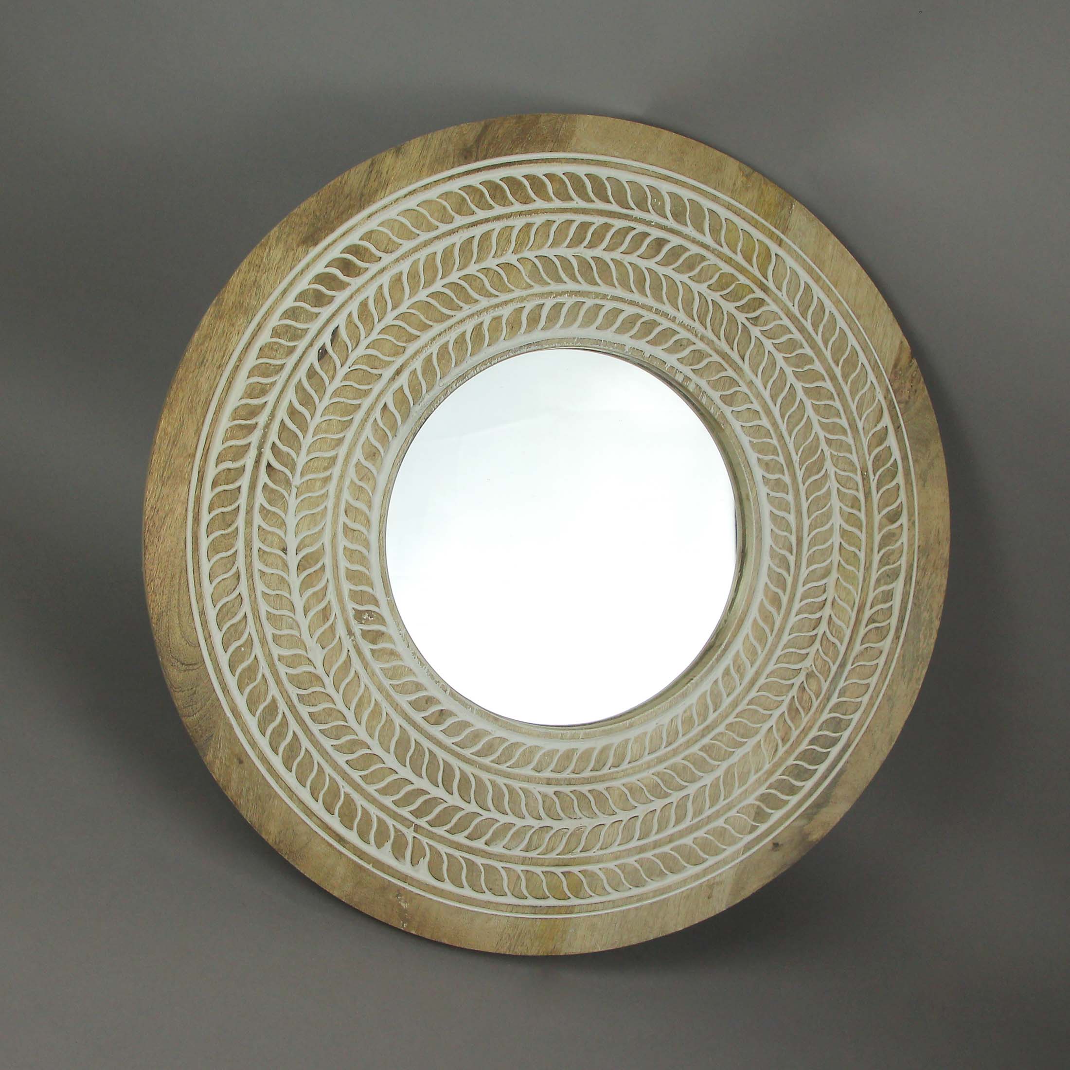 Alt View 3. Things2Die4 - Carved Wooden Frame Round Wall Mirror 23.5 Inch Diameter Hand Painted Accents - Brown.