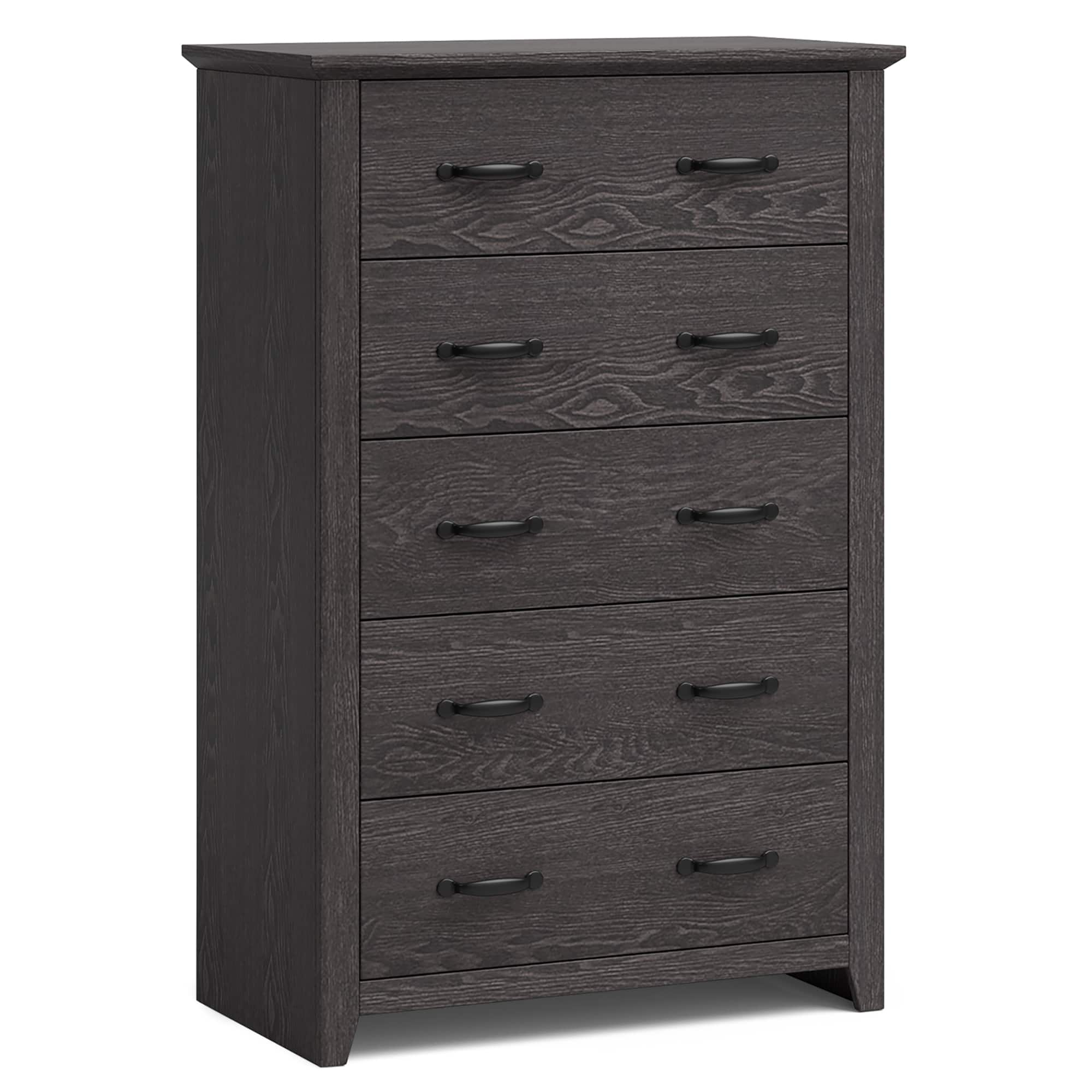 Front. Costway - Costway 5 Drawer Chest Storage Dresser Tall Cabinet Organizer Bedroom Hallway - Dark Grey.