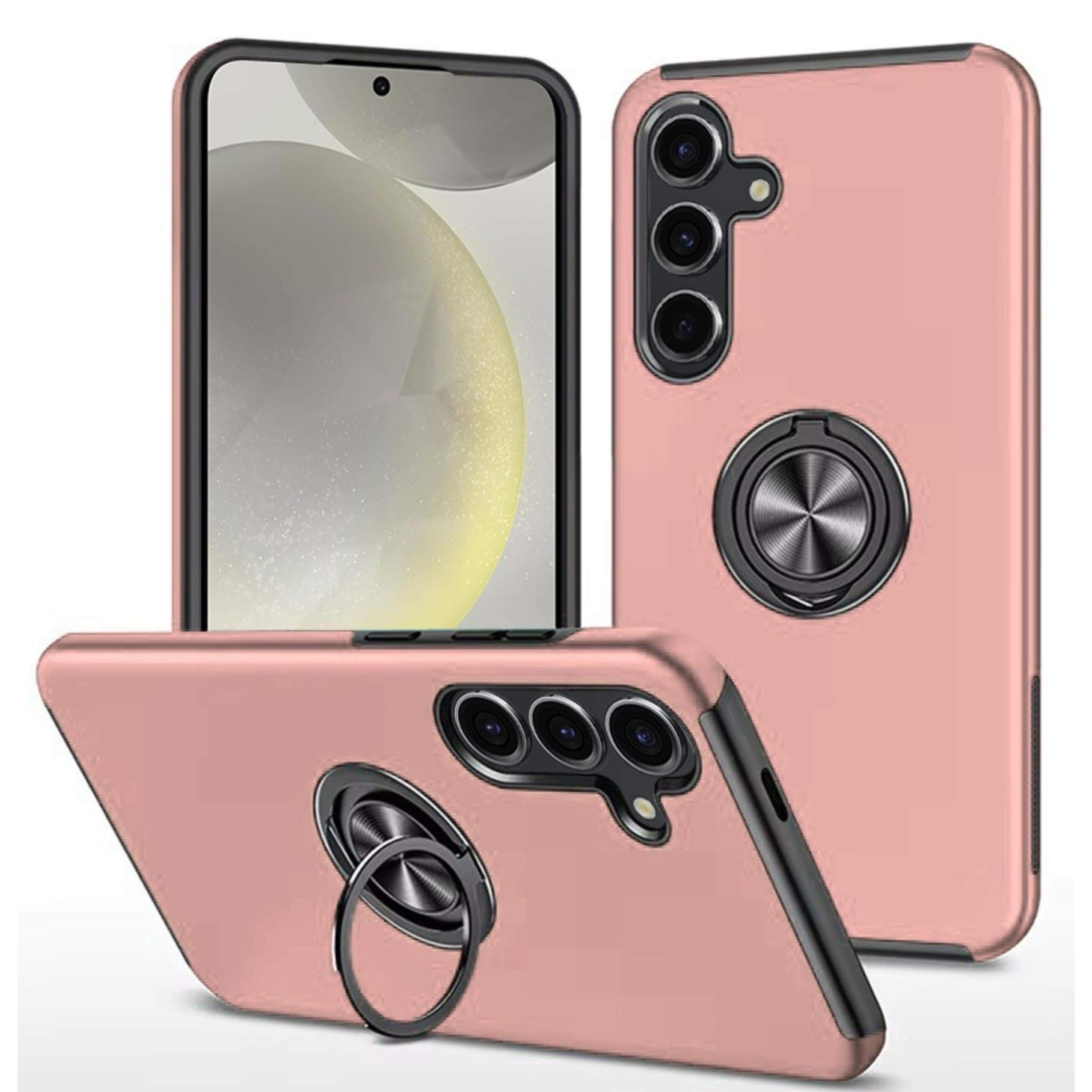 Kitcheniva - Rubber Dual Layer Magnetic Ring Stand Phone Case With Tempered Glass For Samsung Galaxy S25/S24 - Pink price history on PriceWatchPro