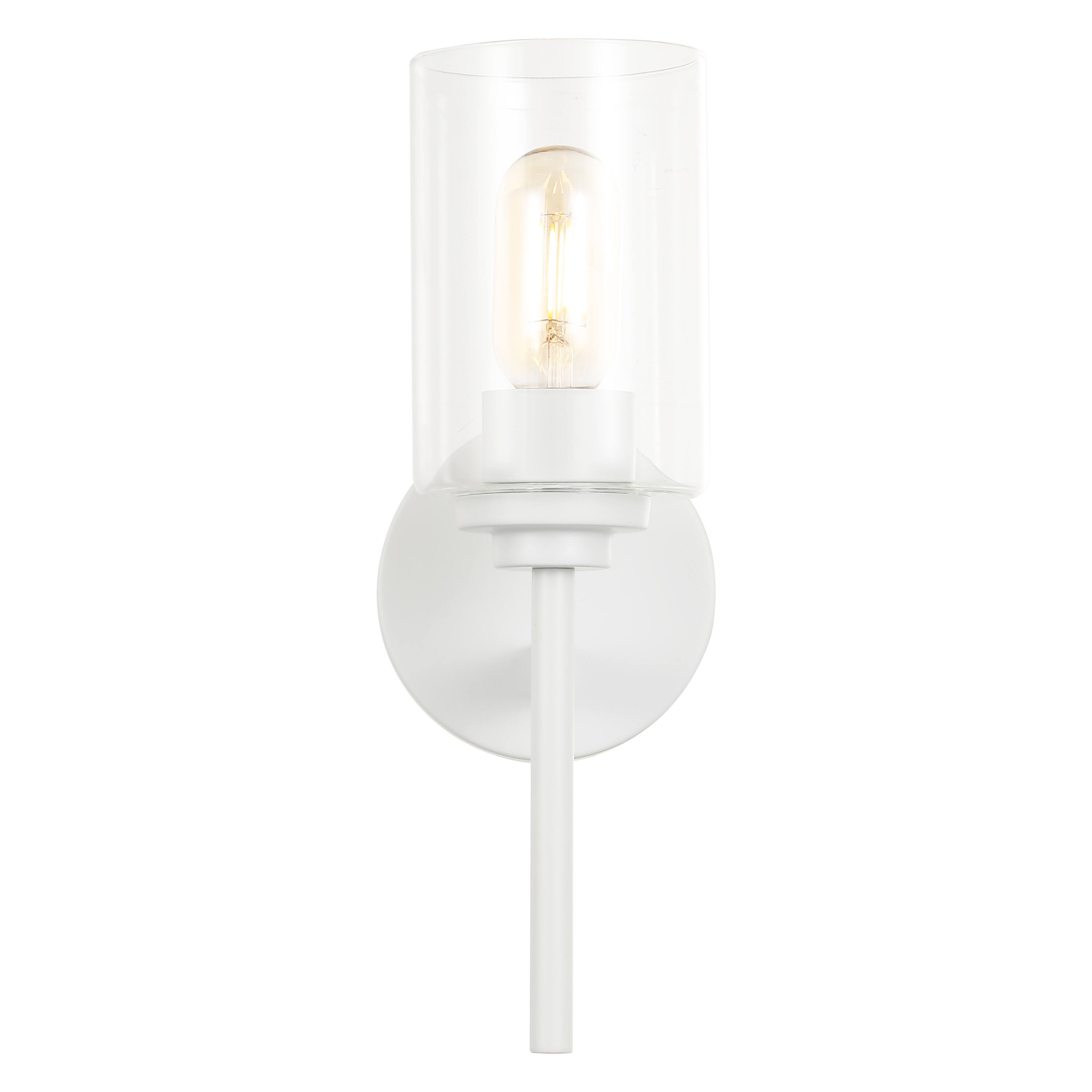 Alt View 8. Jonathan Y - Juno 13" 1-Light Farmhouse Industrial Metal/Glass Cylinder LED Sconce, White/Clear - White/Clear.