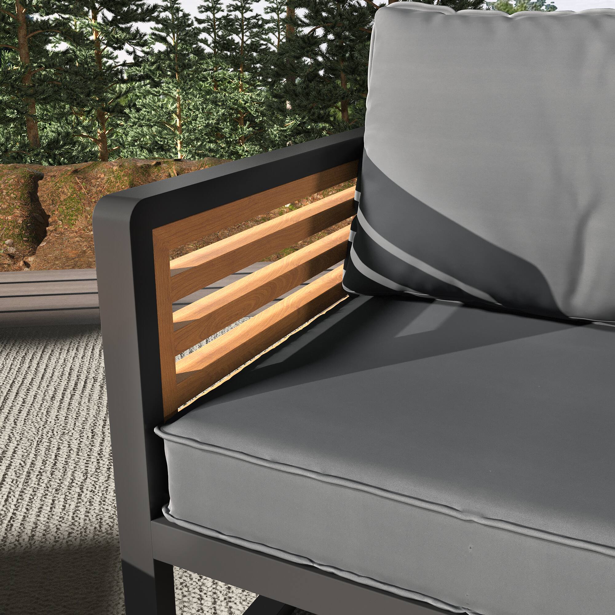 Alt View 10. Whisen - 4-Piece Acacia Wood & Metal Patio Conversation Sofa Set for 5, with 4-Inch Thick Removable Cushions - Gray.