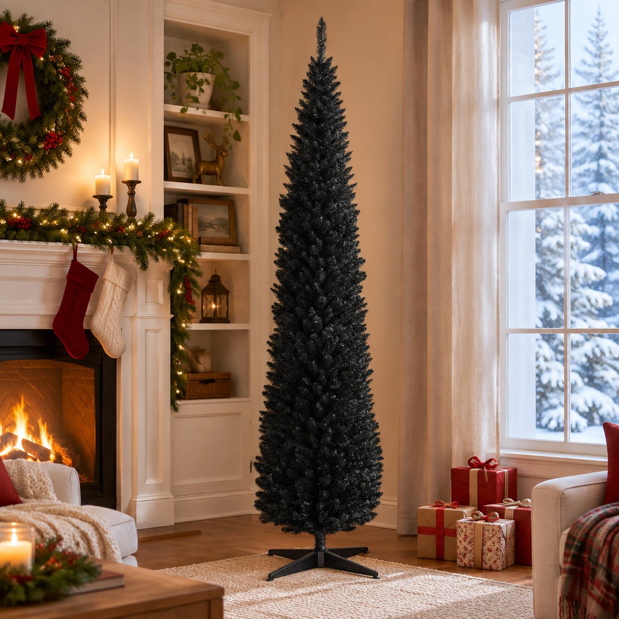 RYHNUYNE 8 Ft Slim Pencil Artificial Christmas Tree With 618 Realistic ...