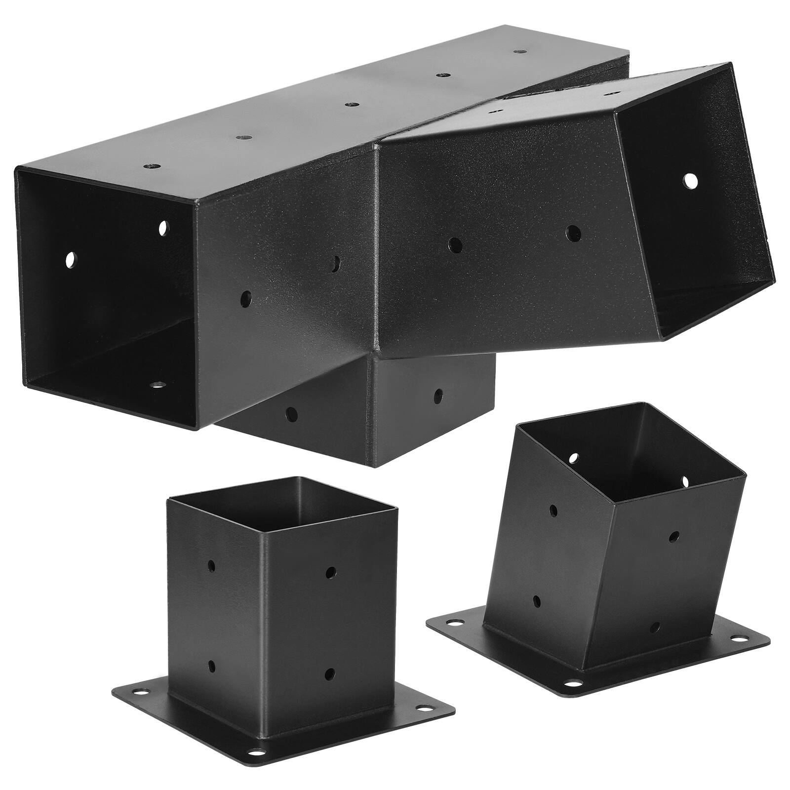 Alt View 5. VEVOR - Pergola Kit with 4x4 Inch 4-Way Slanted Bracket for 3.5x3.5 Inch Wooden Beams, Durable Carbon Steel Construction - Black.