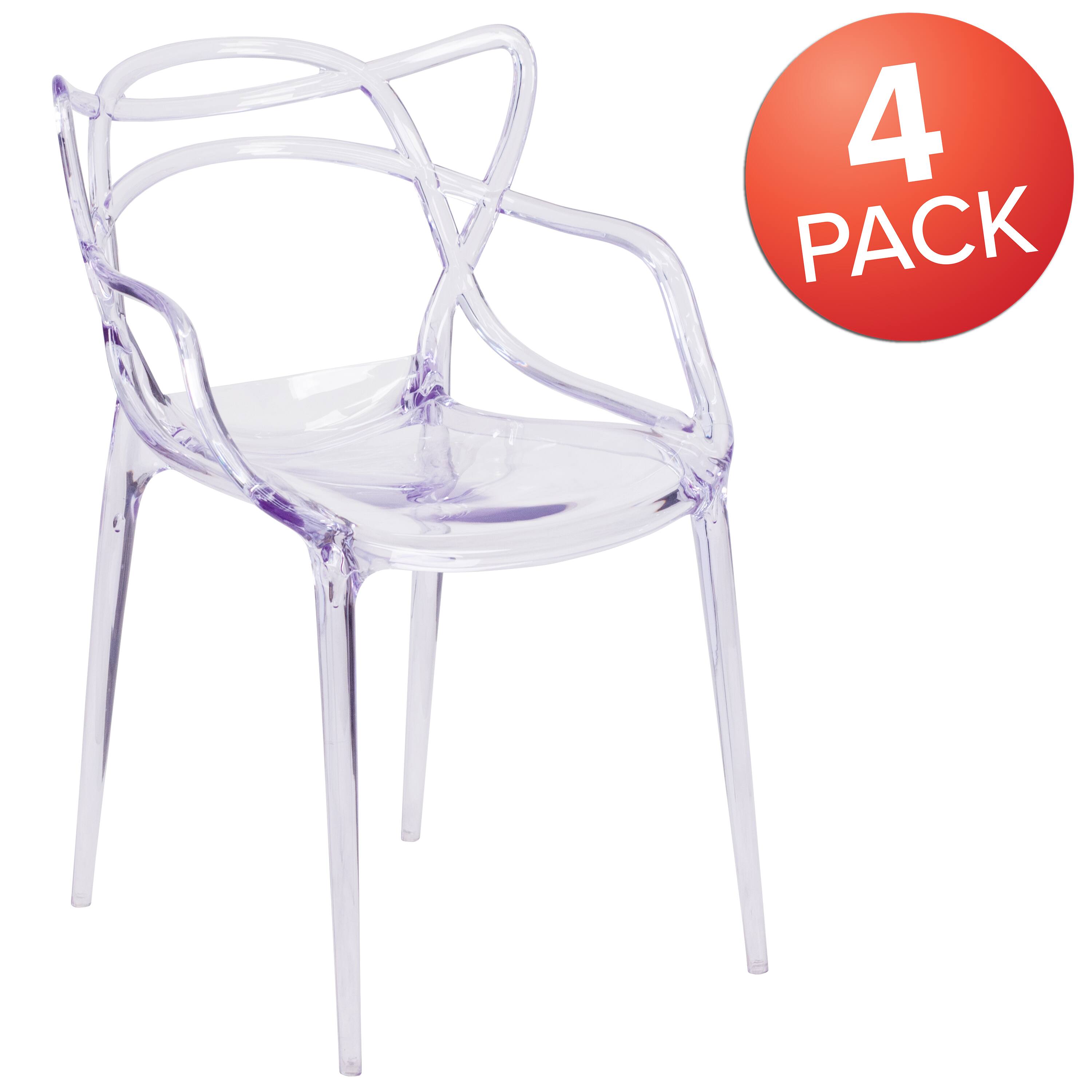 Alt View 1. Emma + Oliver - 4 Pack Transparent Stacking Side Chair - Clear.