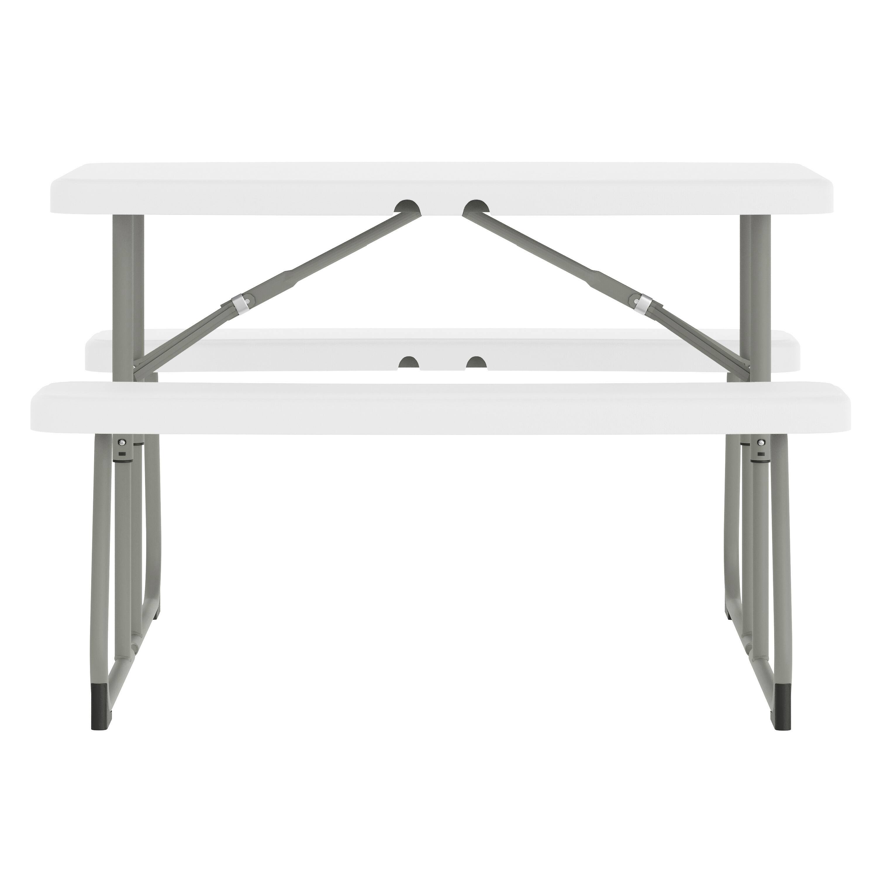 Back. Flash Furniture - Paige Easy-Fold White Folding Plastic Kids Outdoor Picnic Table and Benches - Commercial Grade - Seating for 4 Kids - White.