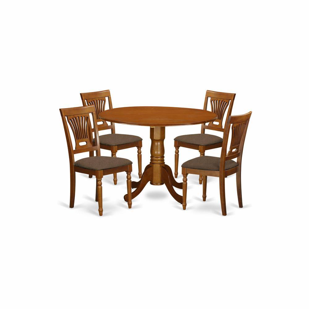 Back. East West Furniture - DLPL5-SBR-C 5 PC Kitchen nook Dining set-round Table plus 4 dinette Chairs - Saddle Brown.