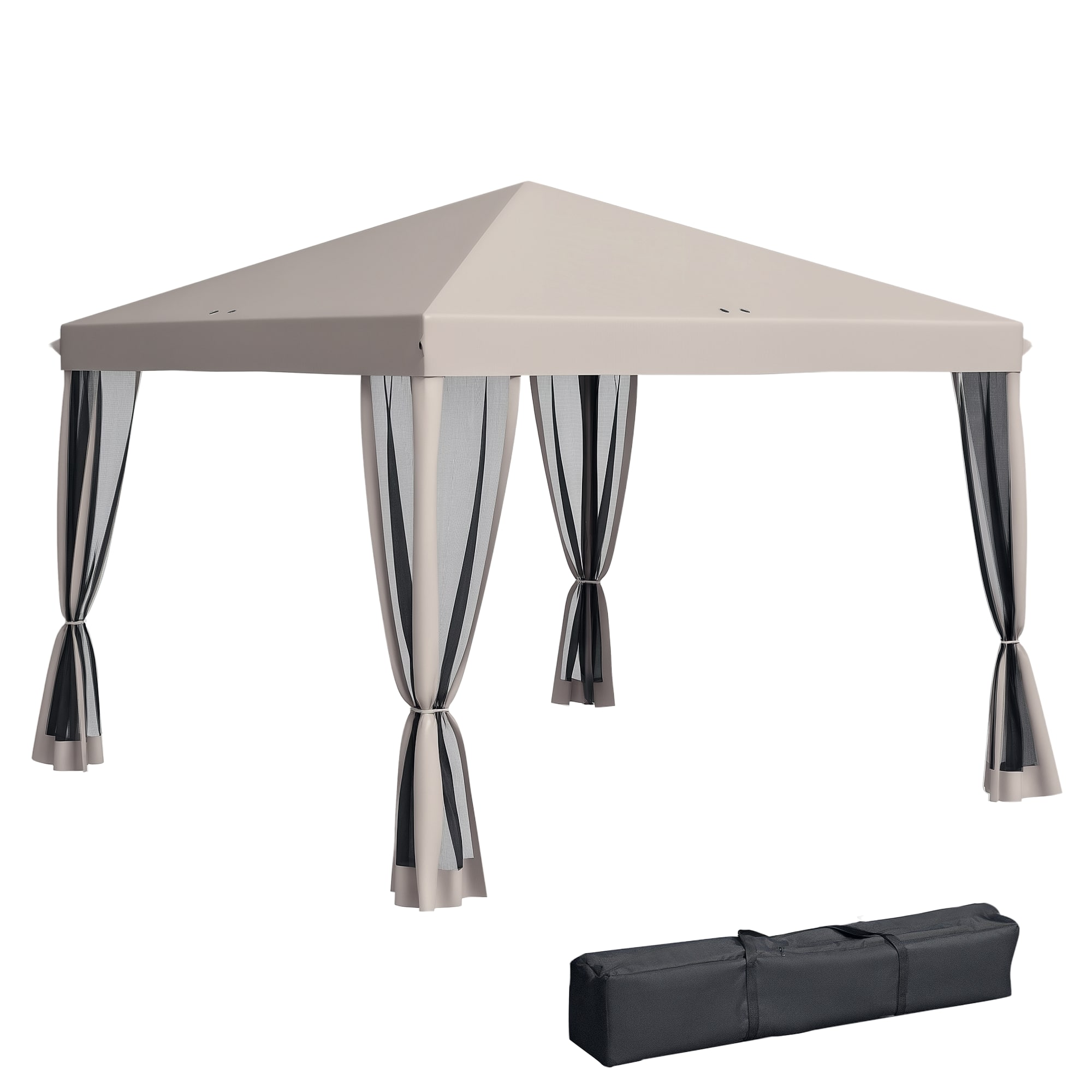 Outsunny - 10' x 10' Pop Up Canopy Tent with Netting, Instant Gazebo, Screen House Room with Carry Bag, Height Adjustable - Beige