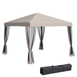 Outsunny - 10' x 10' Pop Up Canopy Tent with Netting, Instant Gazebo, Screen House Room with Carry Bag, Height Adjustable - Beige