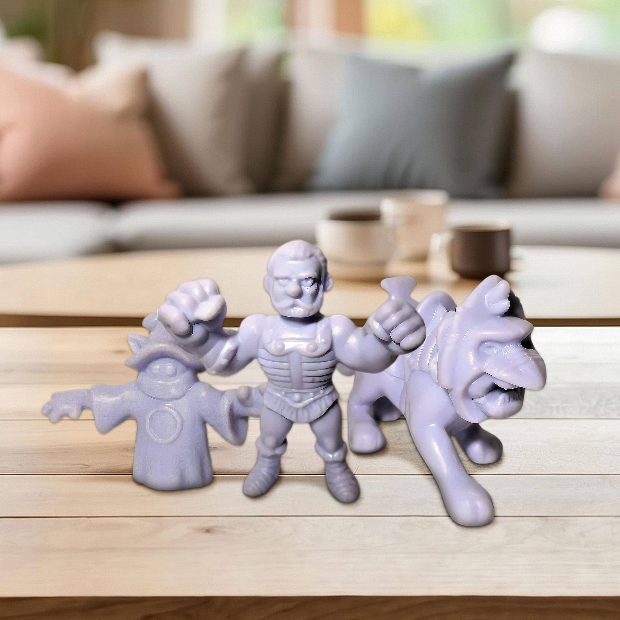Alt View 10. Nerd Block - Masters of the Universe M.U.S.C.L.E. Mini Figure 3-Pack: Orko, Battlecat, Fisto - Purple.