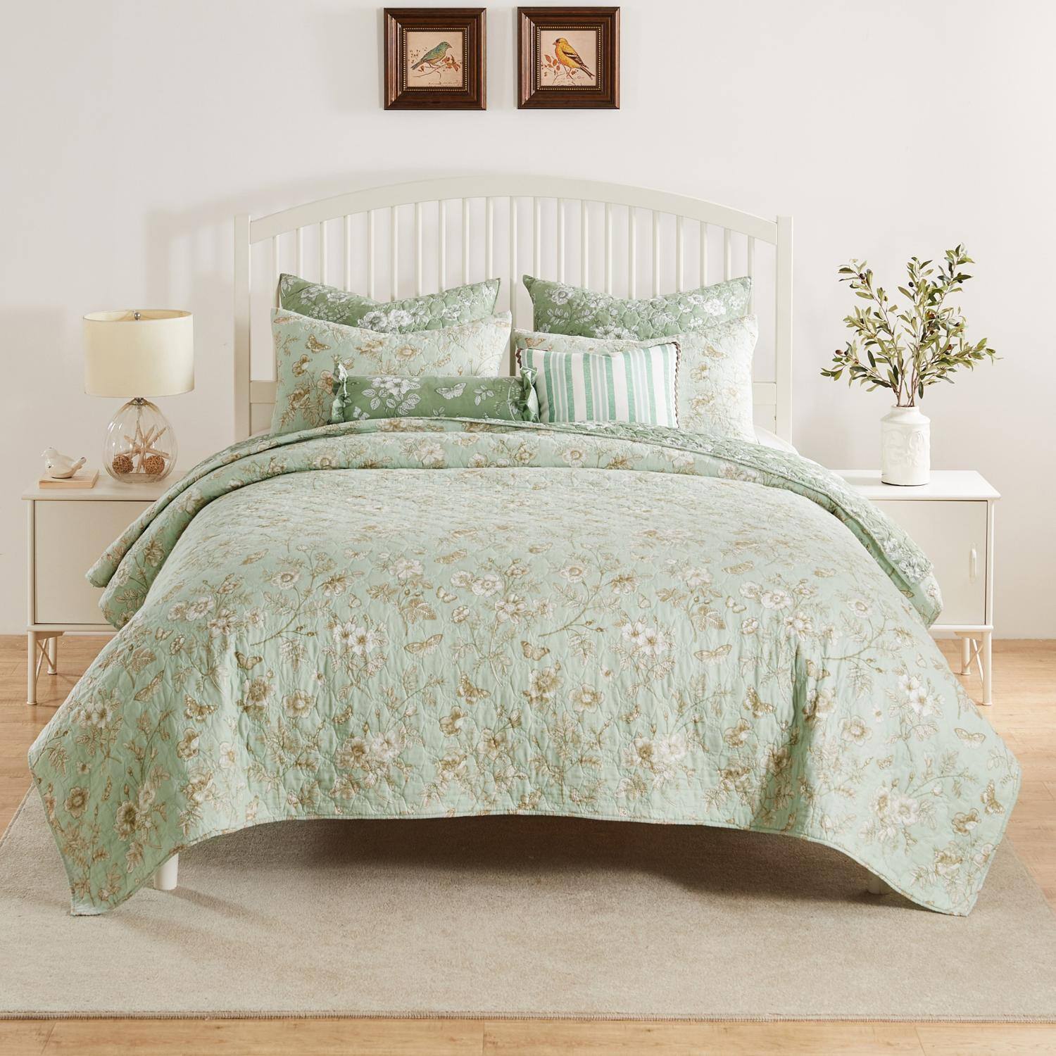 Alt View 1. Greenland Home Fashions - Greenland Home Fashions Olivia Luxurious Modern Design 2 Pieces Quilt Set Twin/XL Mint - Mint.