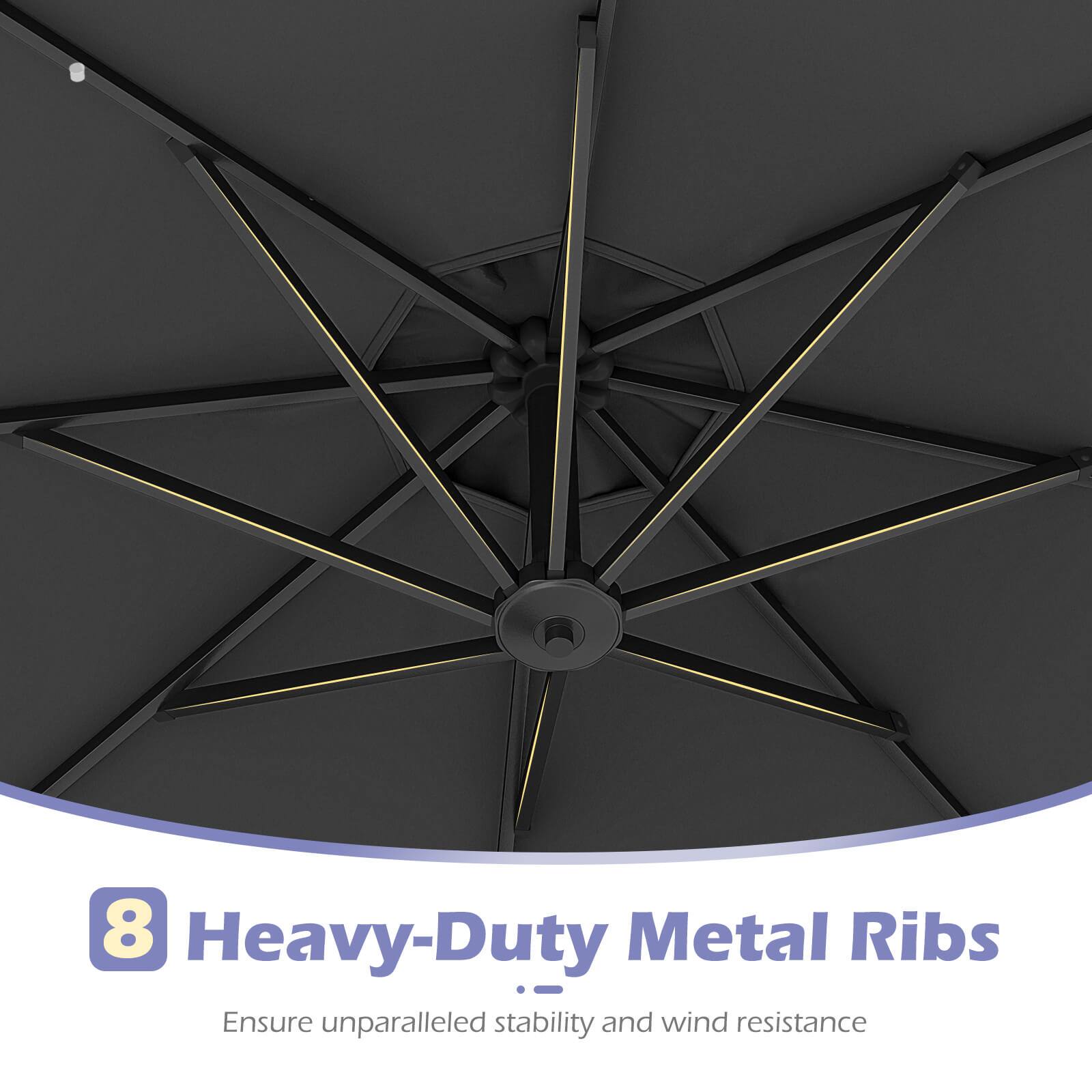 8 Heavy-Duty Metal Ribs  
Ensure unparalleled stability and wind resistance