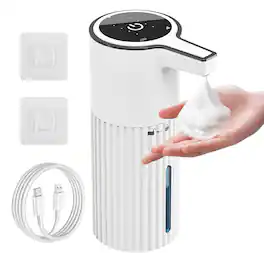 FINEAK - 400ml Rechargeable Automatic Foam Soap Dispenser Adjustable Volume for Bathroom Kitchen - White