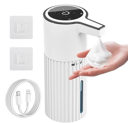 Front. FINEAK - 400ml Rechargeable Automatic Foam Soap Dispenser Adjustable Volume for Bathroom Kitchen - White.