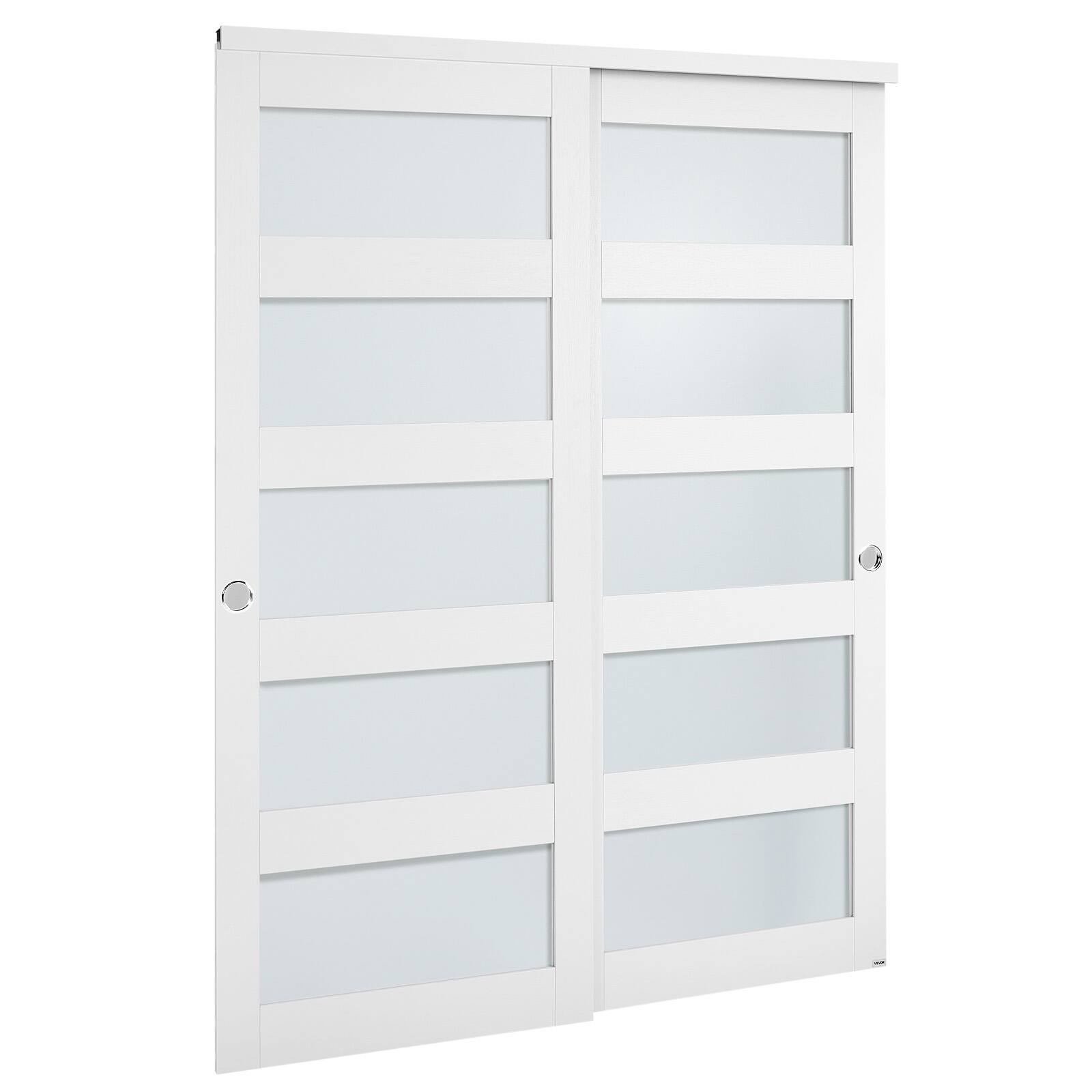 Alt View 5. VEVOR - Sliding Closet Door, 60" (Double 31") x 80", 5-Lite Frosted Glass Bypass Sliding Doors with Hardware Kit & Floor Guide - White.