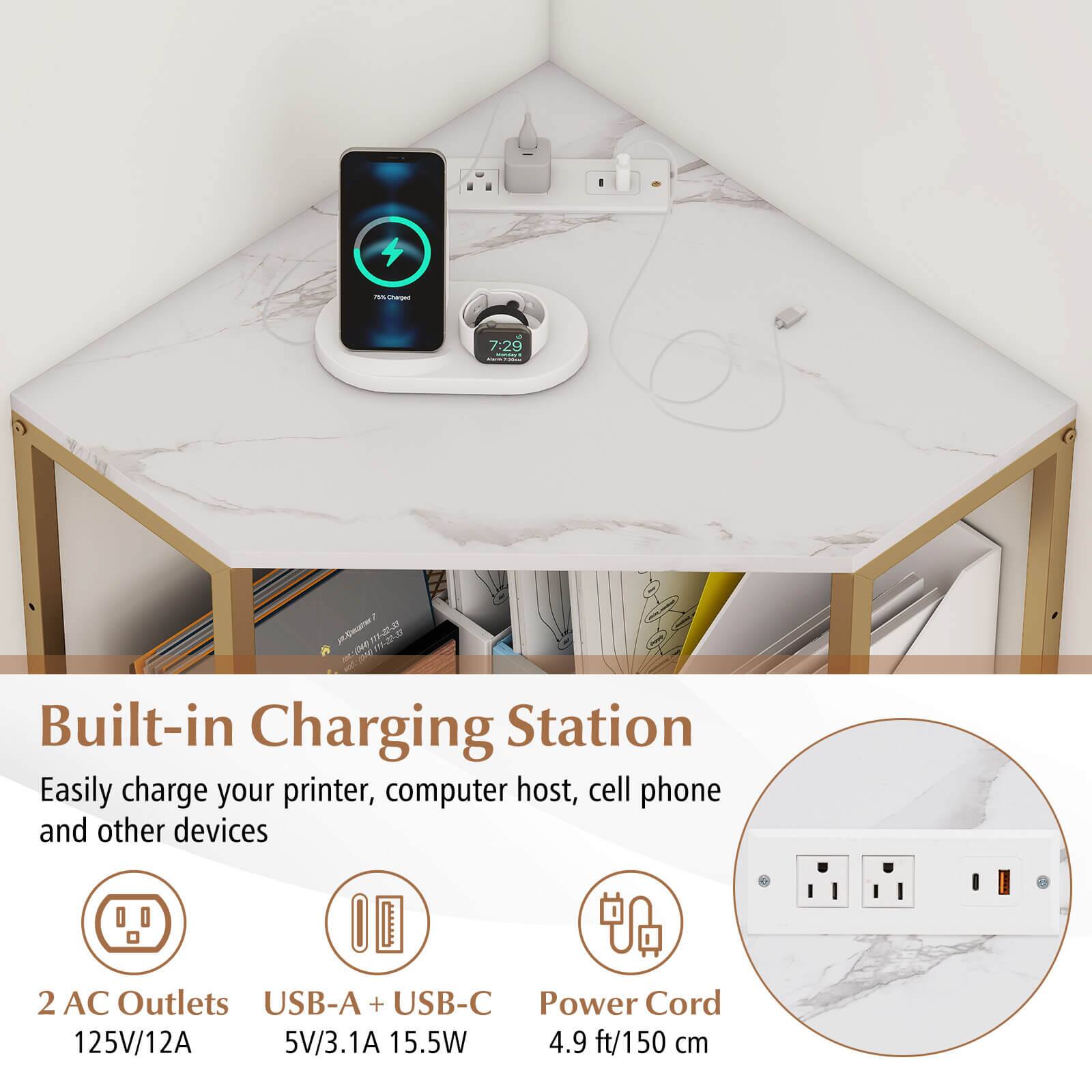 Built-in Charging Station

Easily charge your printer, computer host, cell phone and other devices

- 2 AC Outlets
  - 125V/12A

- USB-A + USB-C
  - 5V/3.1A 15.5W

- Power Cord
  - 4.9 ft/150 cm