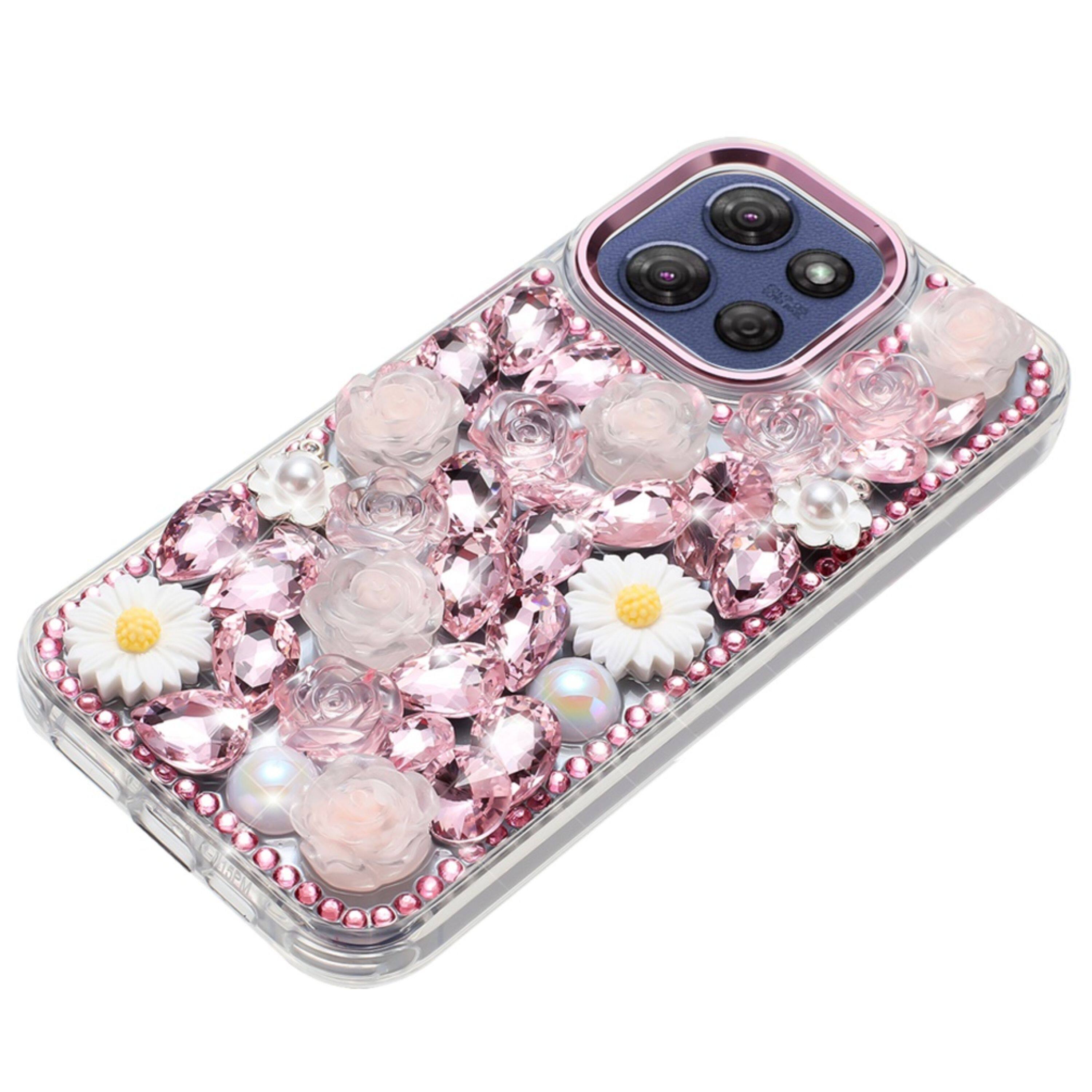 Left. Kitcheniva - Full 3D Bling Rhinestone Jewel Plus Tempered Glass For Moto G Stylus 2026/2025 Pink - Pink.