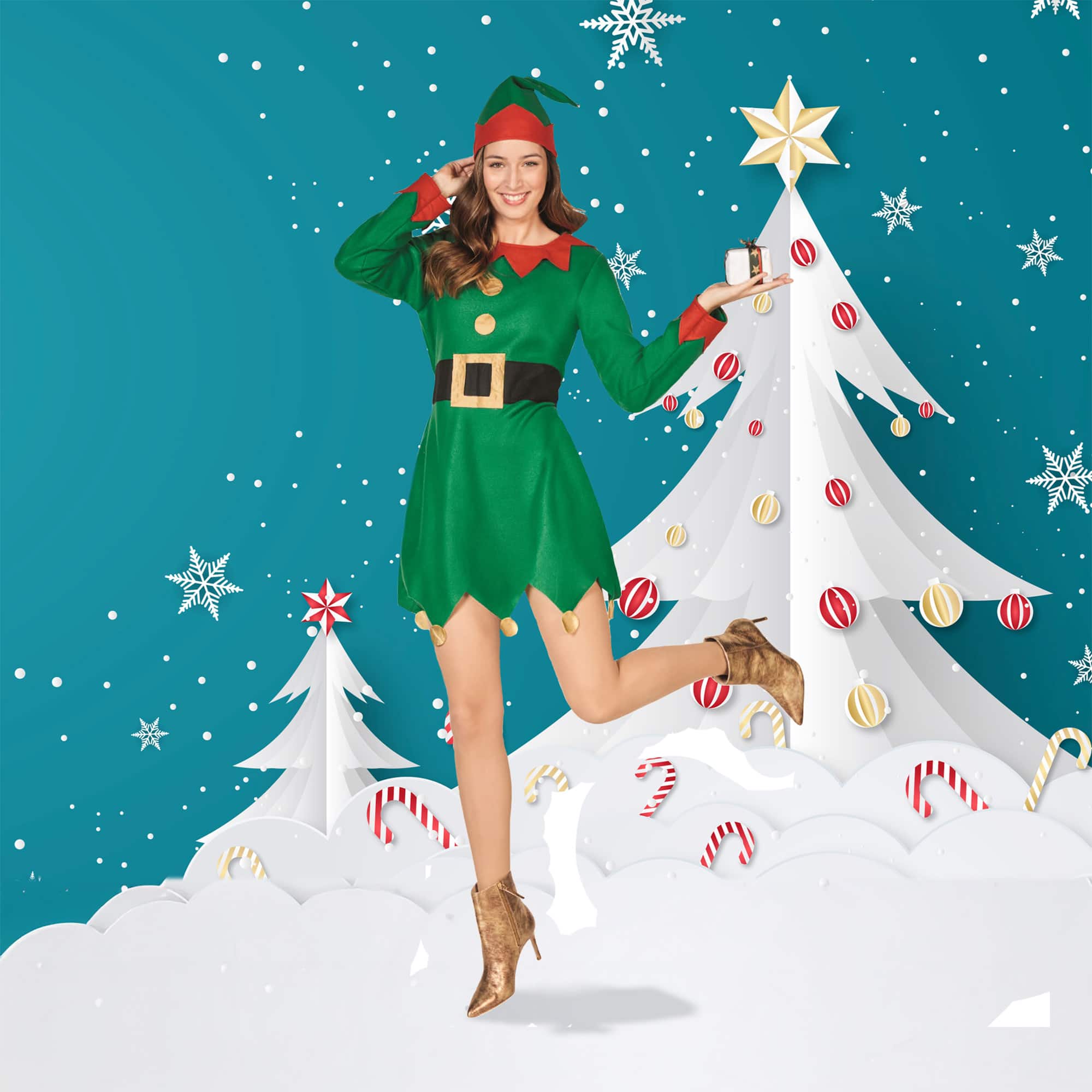 Northlight - Women's Red and 2-Piece Elf Costume- Size XL - Green