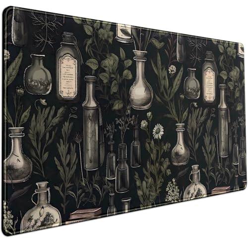 Front. Earthley Blooms - Cute Frog Green Desk Decor Mat Large Gaming Mouse Pad For Computer Laptop Home Office Accessories Girl - Dark Plants.