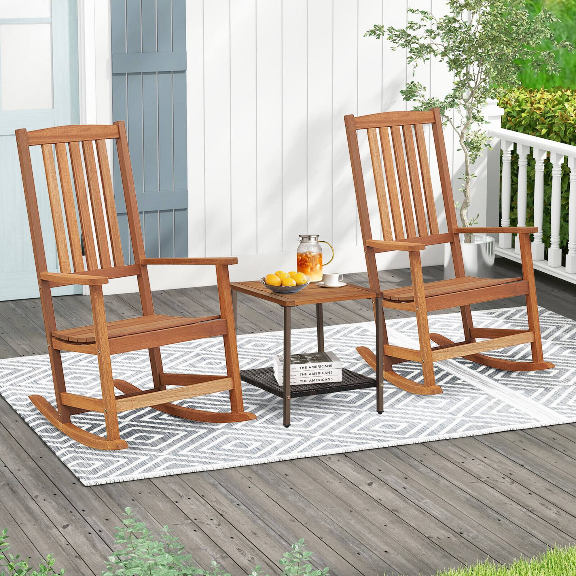 Alt View 4. Gymax - Gymax Rocking Chair High-Back Outdoor Rocker with Smooth Rocking Base for Backyard - Natural.