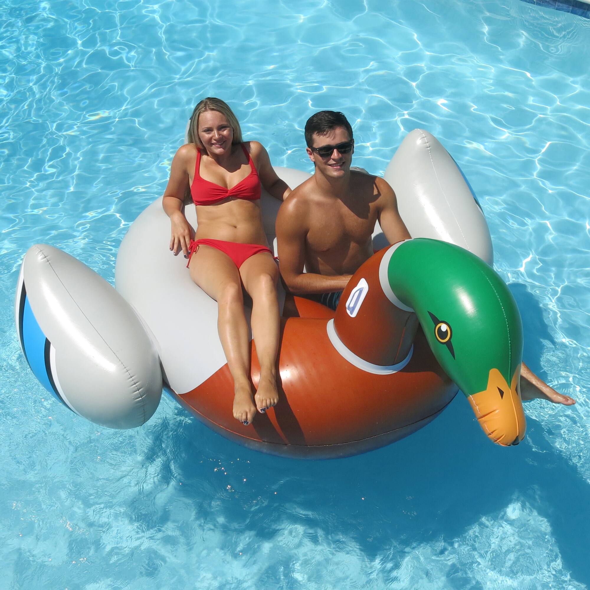 Alt View 3. Swim Central - 88" Inflatable Giant Mallard Decoy Duck Swimming Pool Float - White.