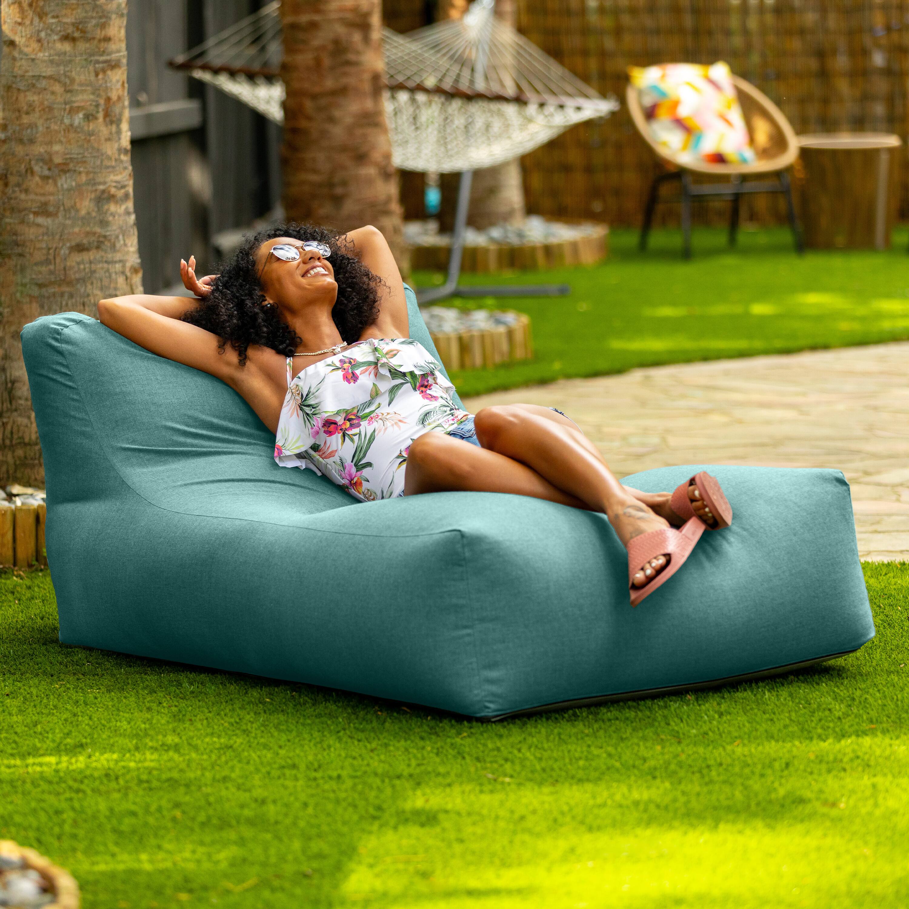 Left. Jaxx - Coza Outdoor Sun Lounger - Luxurious Giant Outdoor Chaise - Sunbrella, Breeze - Breeze.