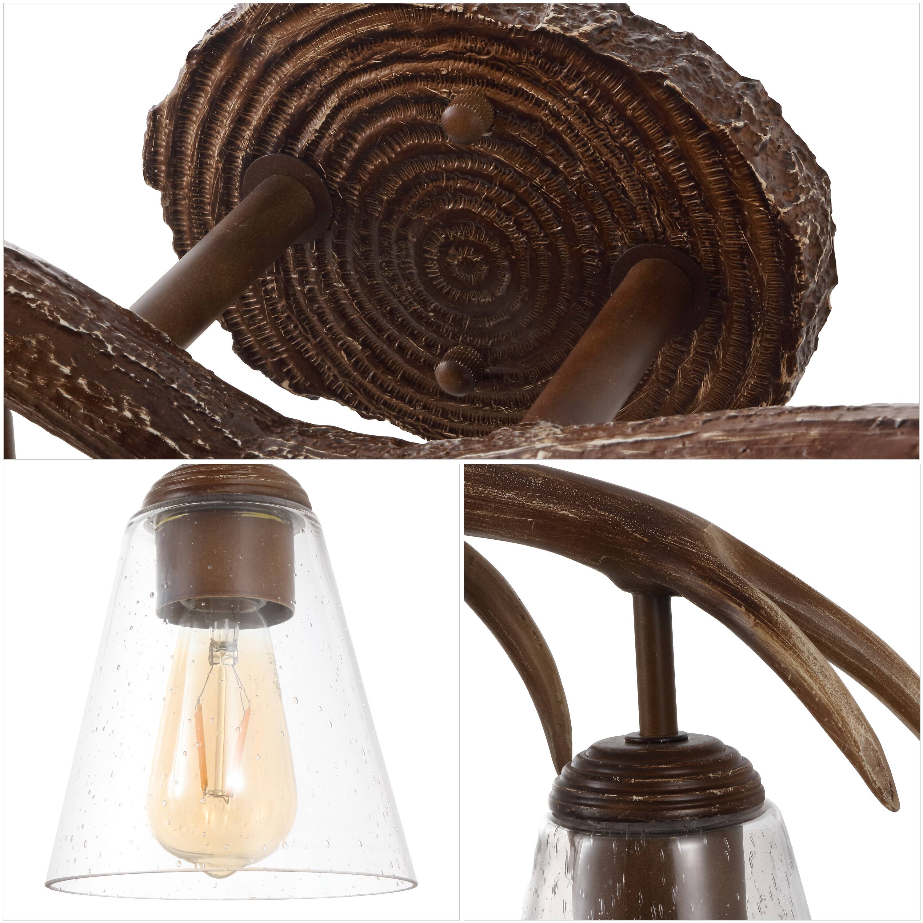 Alt View 4. Jonathan Y - Wyatt 45" 6-Light Southwestern Bohemian Resin/Seeded Glass Faux Antler LED Vanity Light, Brown Wood Finish - Brown Wood Finish.