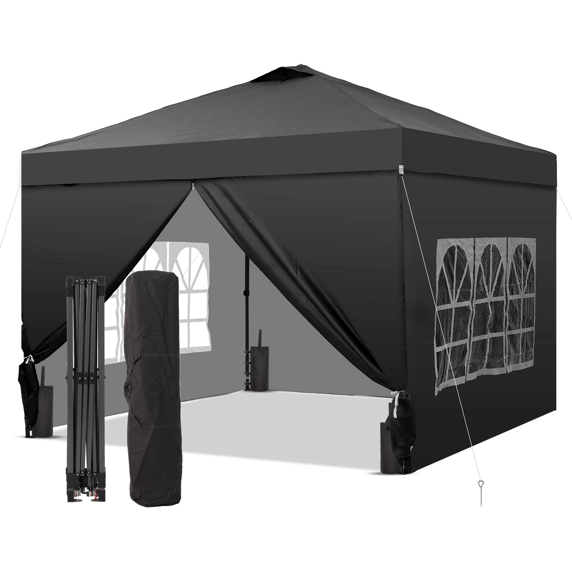 Ainfox - 10x10 Pop Up Canopy with Sidewalls Adjustable Outdoor Instant Canopy Tent with Carry Bag - Black