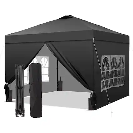 Front. Ainfox - Ainfox 10x10 Pop Up Canopy with Sidewalls Adjustable Outdoor Instant Canopy Tent with Carry Bag - black.