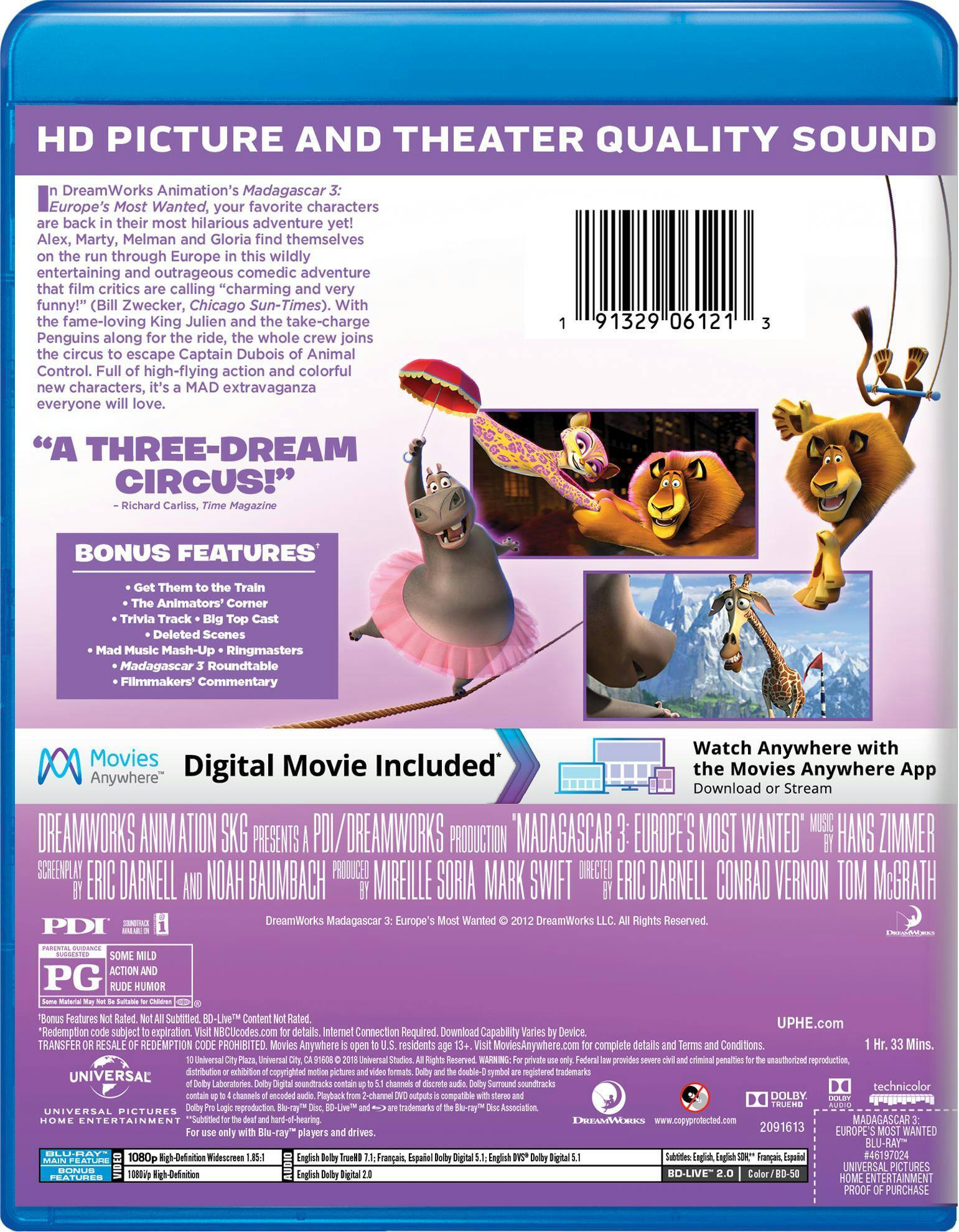 Back. Madagascar 3 - Europe's Most Wanted (Blu-ray New Box Art) [Blu-ray].