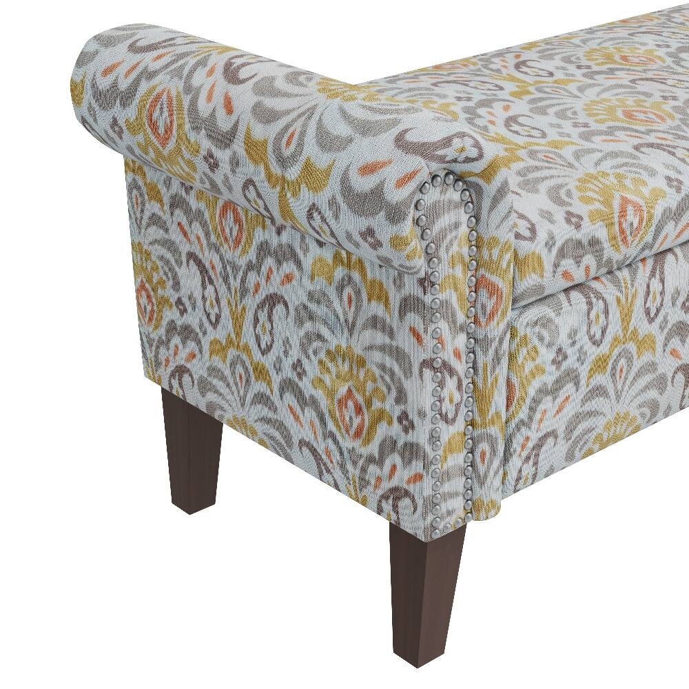 Alt View 4. Ropilly - Ropilly Conrad Floral Storage Ottoman with Rolled Arms, Pewter Nailhead Trim and Hidden Compartment for Bedroom Entryway - Floral.
