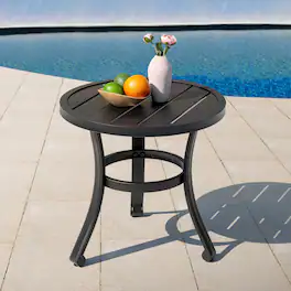 Nuu Garden - Outdoor Metal Side Table, 20" Weather-Resistant Patio Round End Table - Black