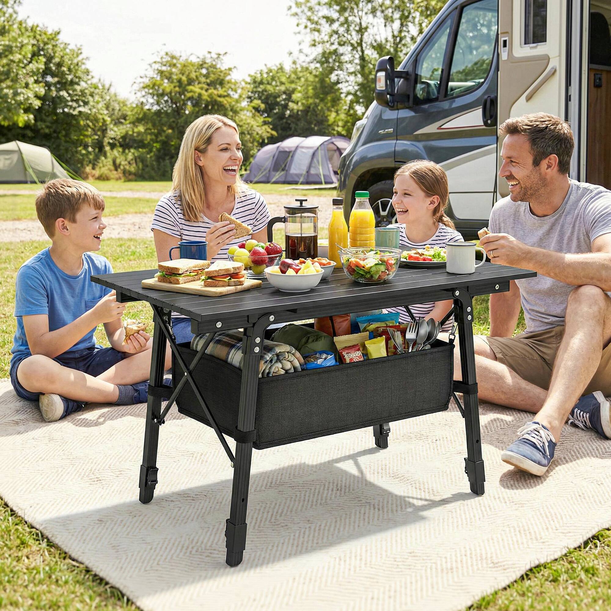 Alt View 1. Outsunny - Aluminum Small Folding Table, Portable Camping Table with Storage Bag - Black.
