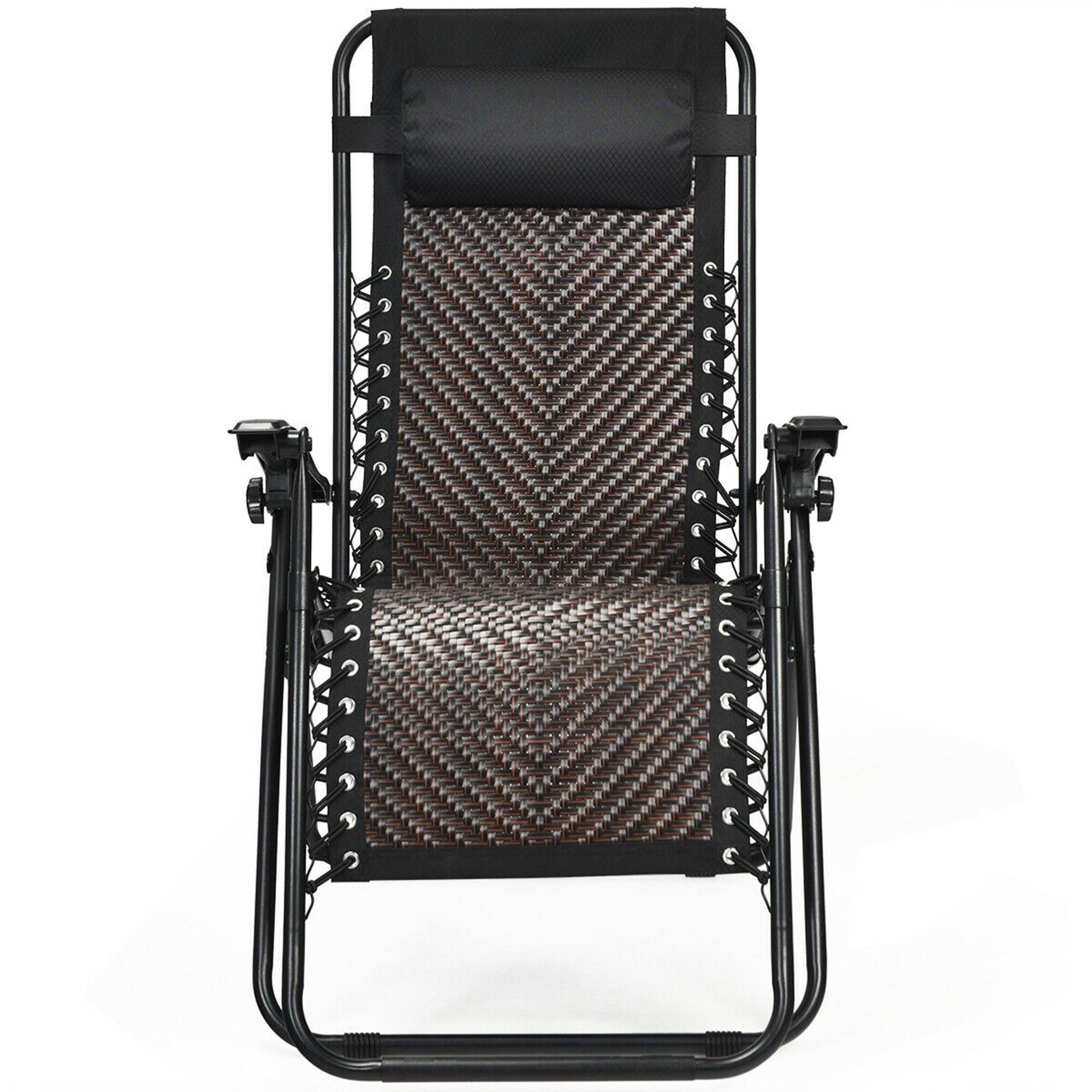 Alt View 5. Gymax - Gymax Set of 2 Folding Rattan Patio Zero Gravity Lounge Chair Recliner - Coffee.