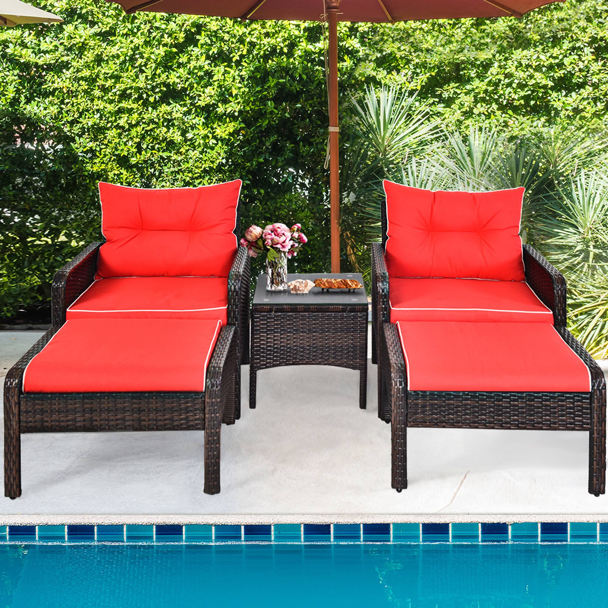 Alt View 3. Gymax - Gymax 5PCS Patio Set Sectional Rattan Wicker Furniture Set w/ Red Cushion - Red.
