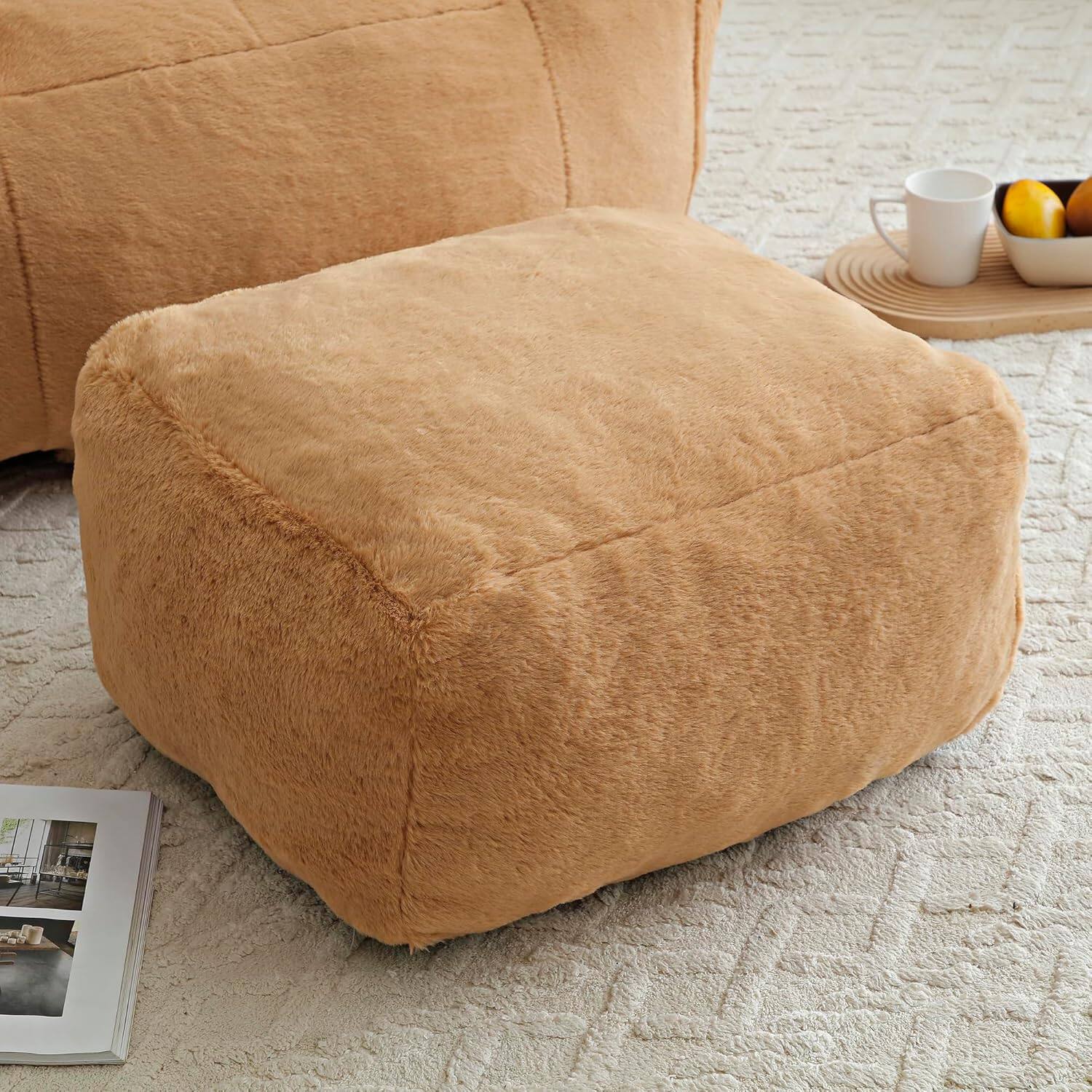 Alt View 5. Trinkets Crazed - Oversized Bean Bag, Giant Bean Bag Chair with Footstool for Adults and Kids - khaki.