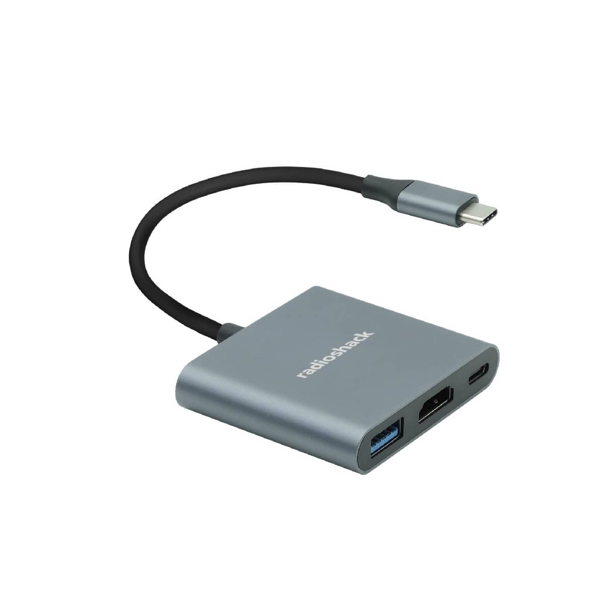 Front. RadioShack - 3 in 1 Male Type-C to HDMI, Type-C and USB-C Input Adapter - Gray.