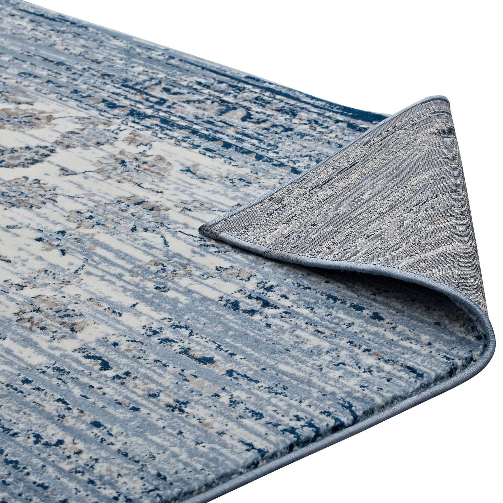 Alt View 3. Modway - Chiara Distressed Floral Lattice Contemporary Area Rug - Moroccan Blue and Ivory.