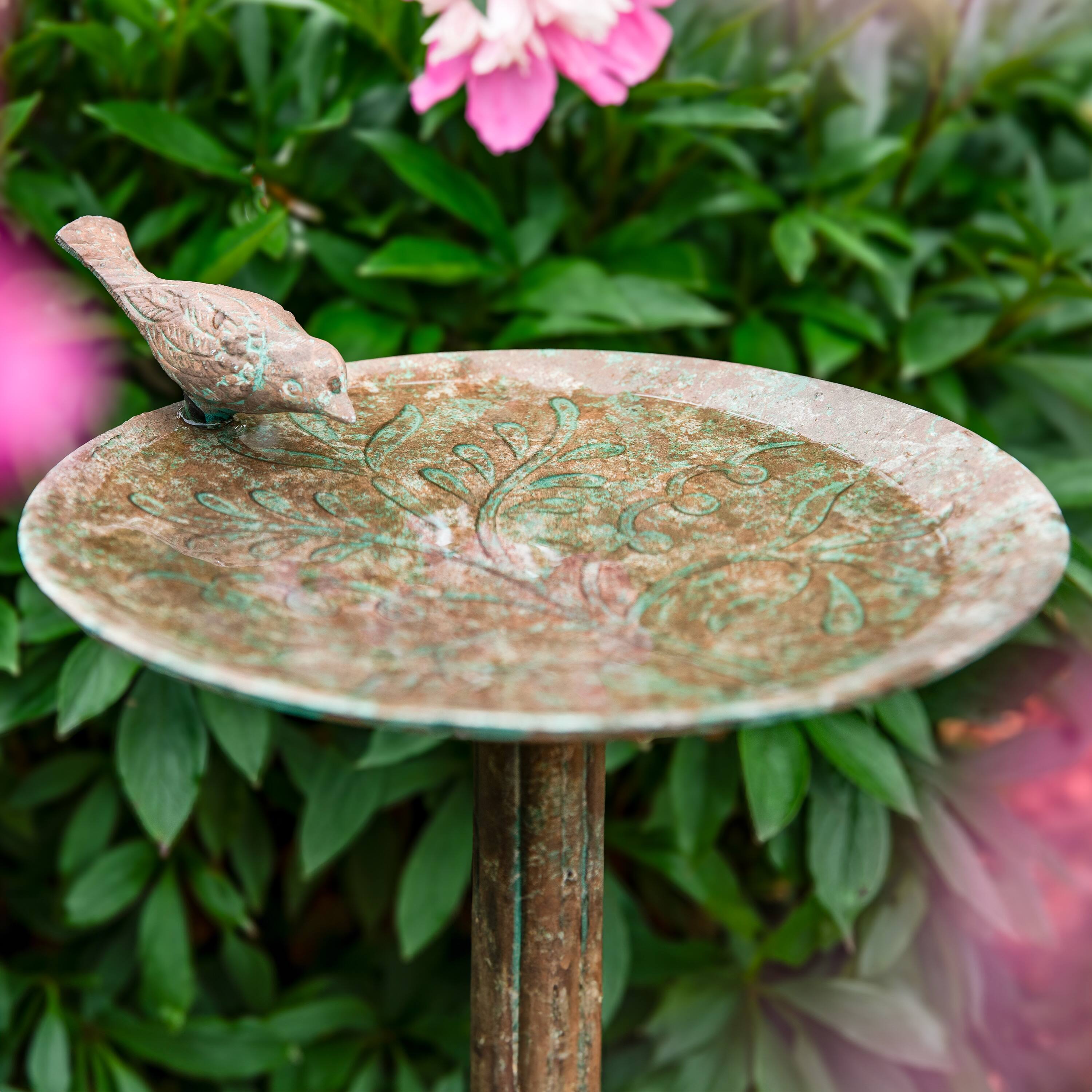 Alt View 7. Sunnydaze - Ivy and Sage Metal Bird Bath - 12.25 in - Rustic Patina.