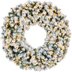 Front. Best Choice Products - Best Choice Products 36in Artificial Pre-Lit Flocked Fir Christmas Wreath Decoration w/ 150 2-in-1 LED Lights, 300 Tips - Flocked - Dual White/Multi.