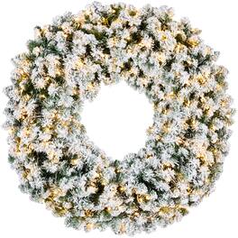Best Choice Products - 36in Artificial Pre-Lit Flocked Fir Christmas Wreath Decoration w/ 150 2-in-1 LED Lights, 300 Tips - Flocked - Dual White/Multi