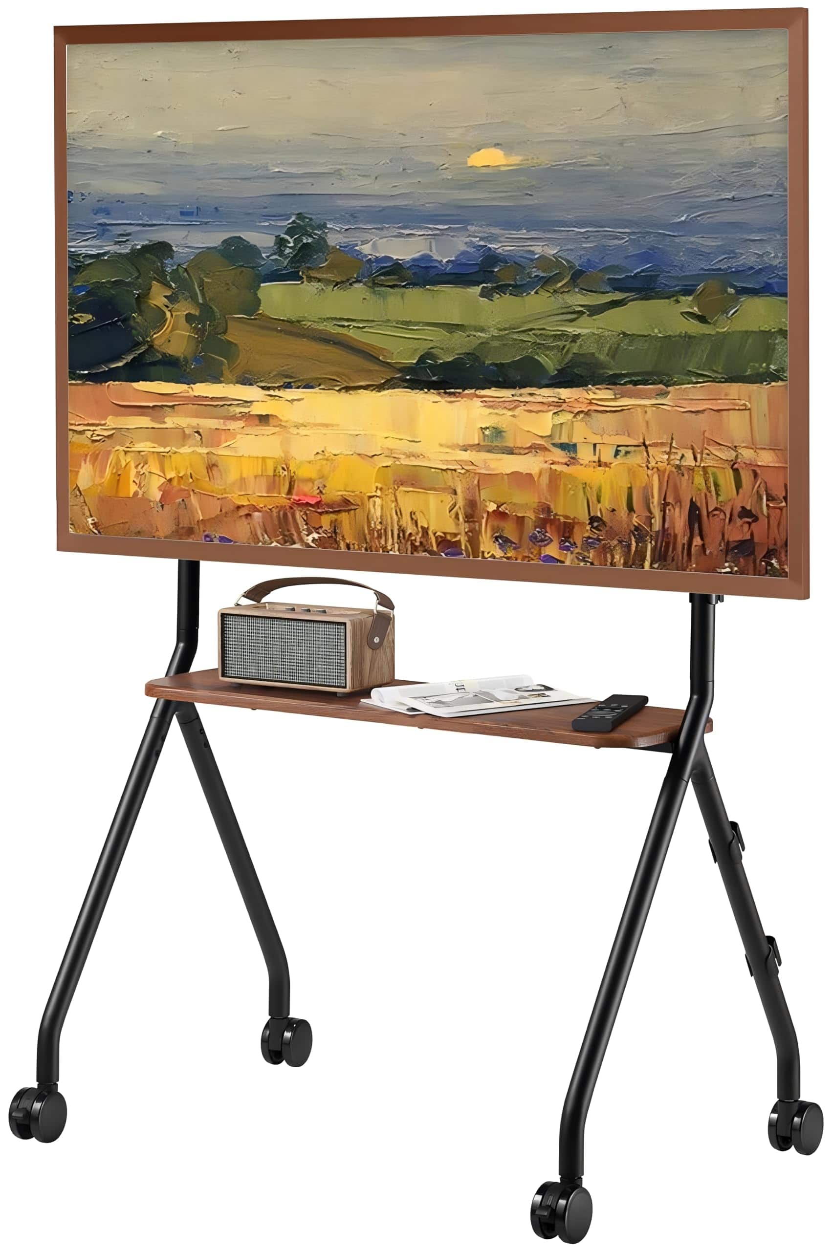 Hanke - Easel Rolling Tv Stand For 49- Screen Up To Portable With Wheels Cart Business Office School Home - Black